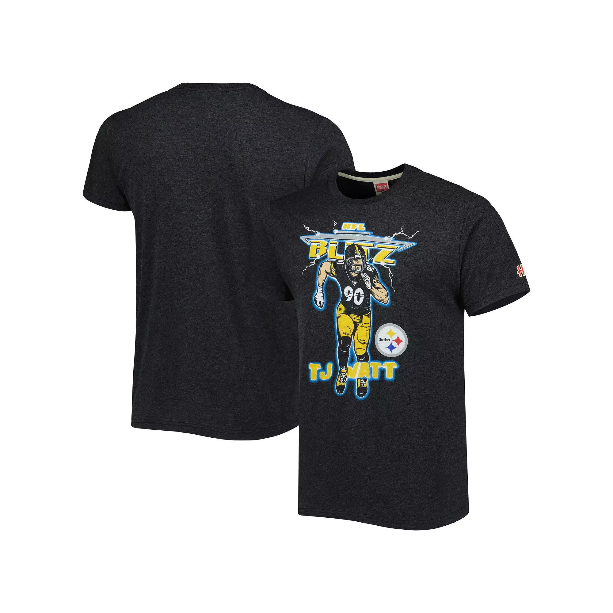 Men's Homage T.J. Watt Heathered Charcoal Pittsburgh Steelers NFL Blitz Player Tri-Blend T-Shirt,  Product Image