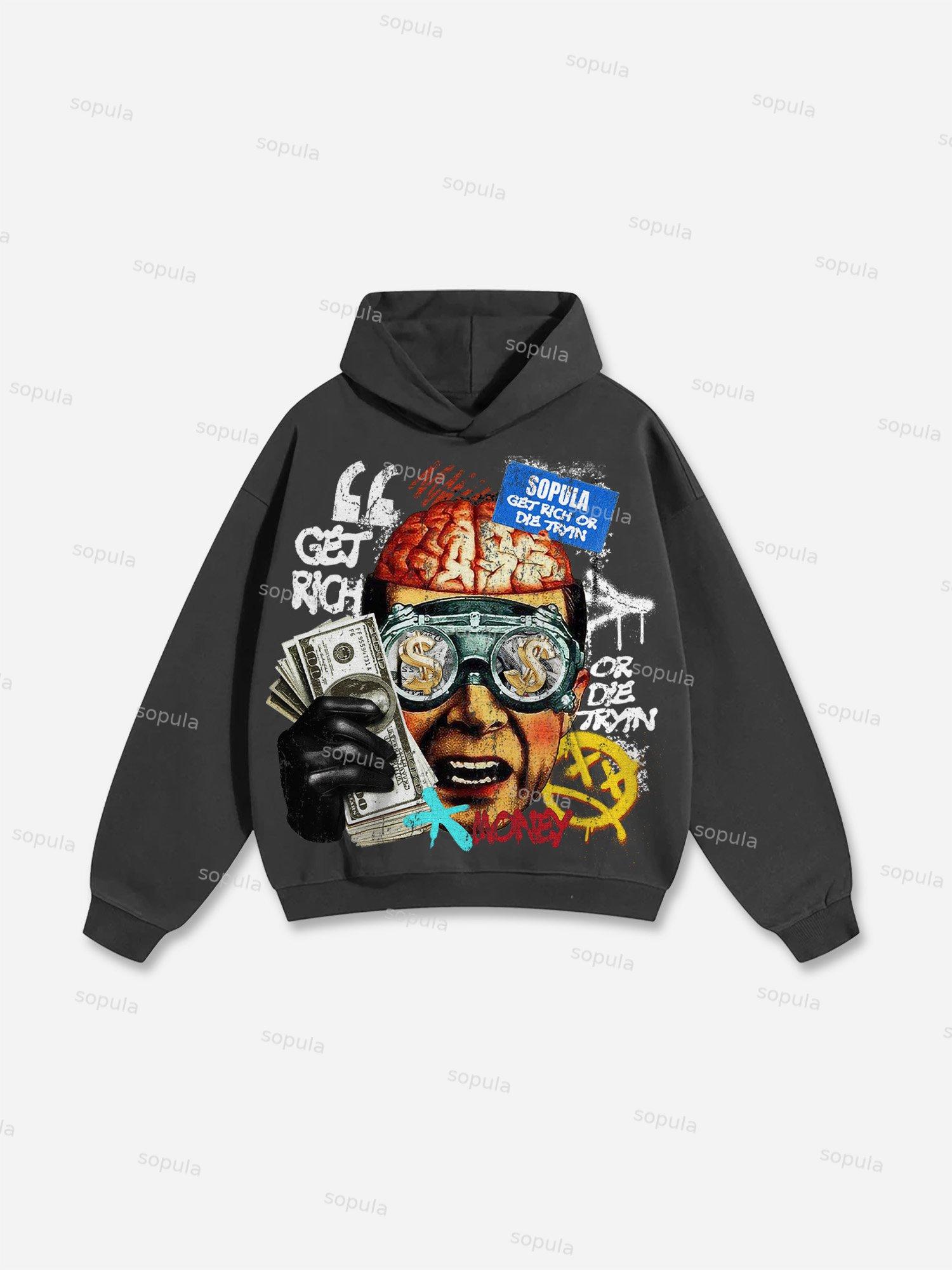 Get Rich Money Portrait Print Cotton Hoodie Product Image