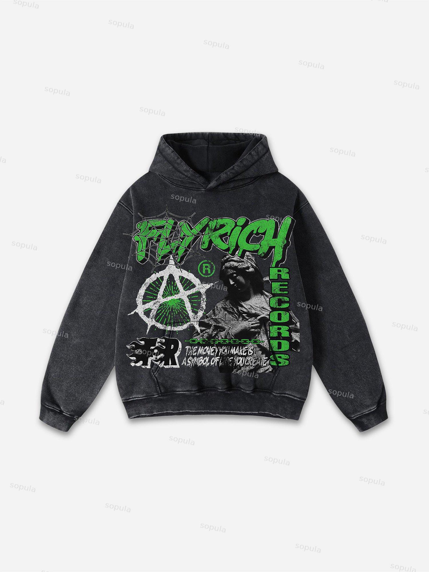 Vintage Spider Graphic Acid Washed Oversized Hoodie Product Image