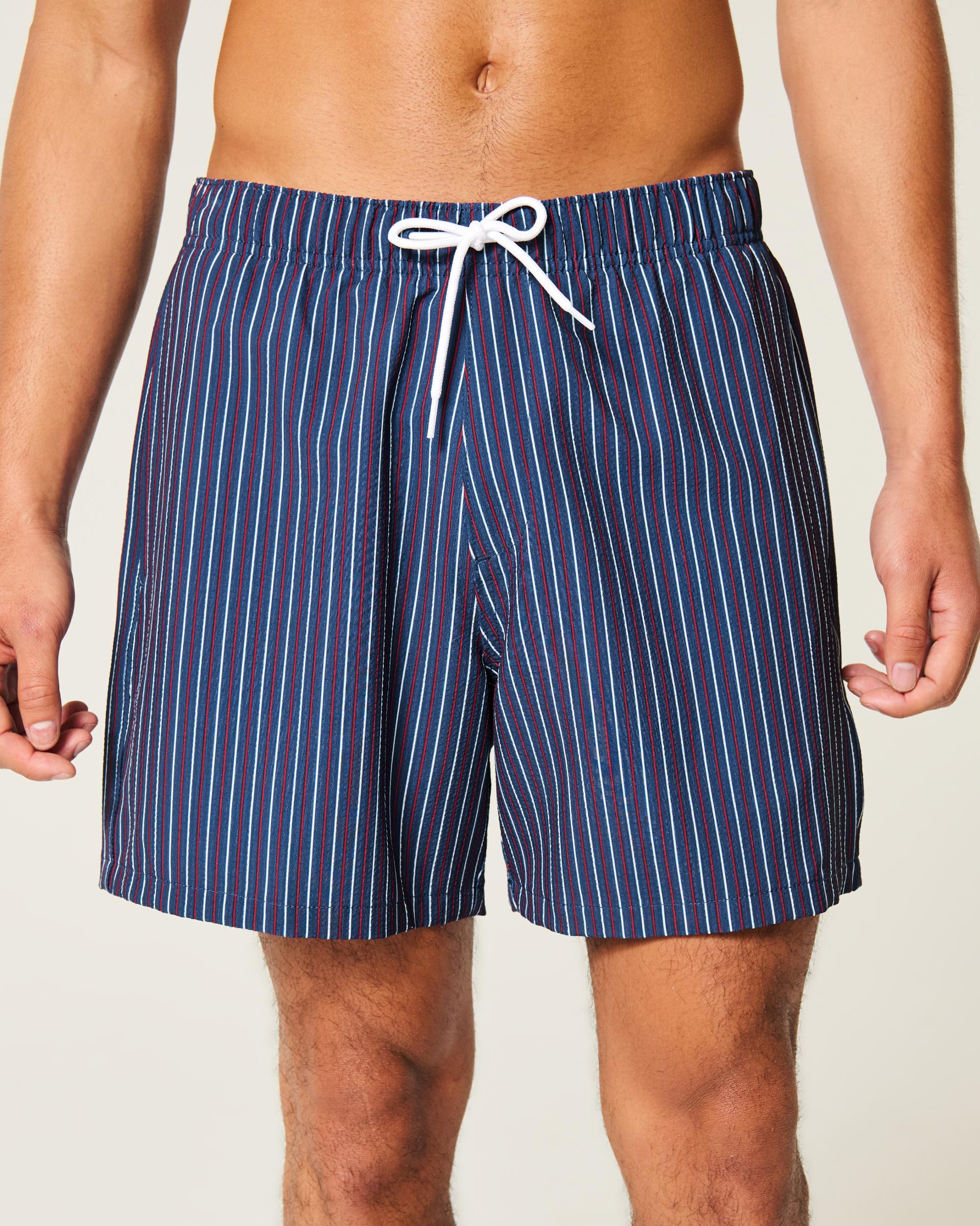 Mid-Thigh Seersucker Volley Swim Trunks Product Image