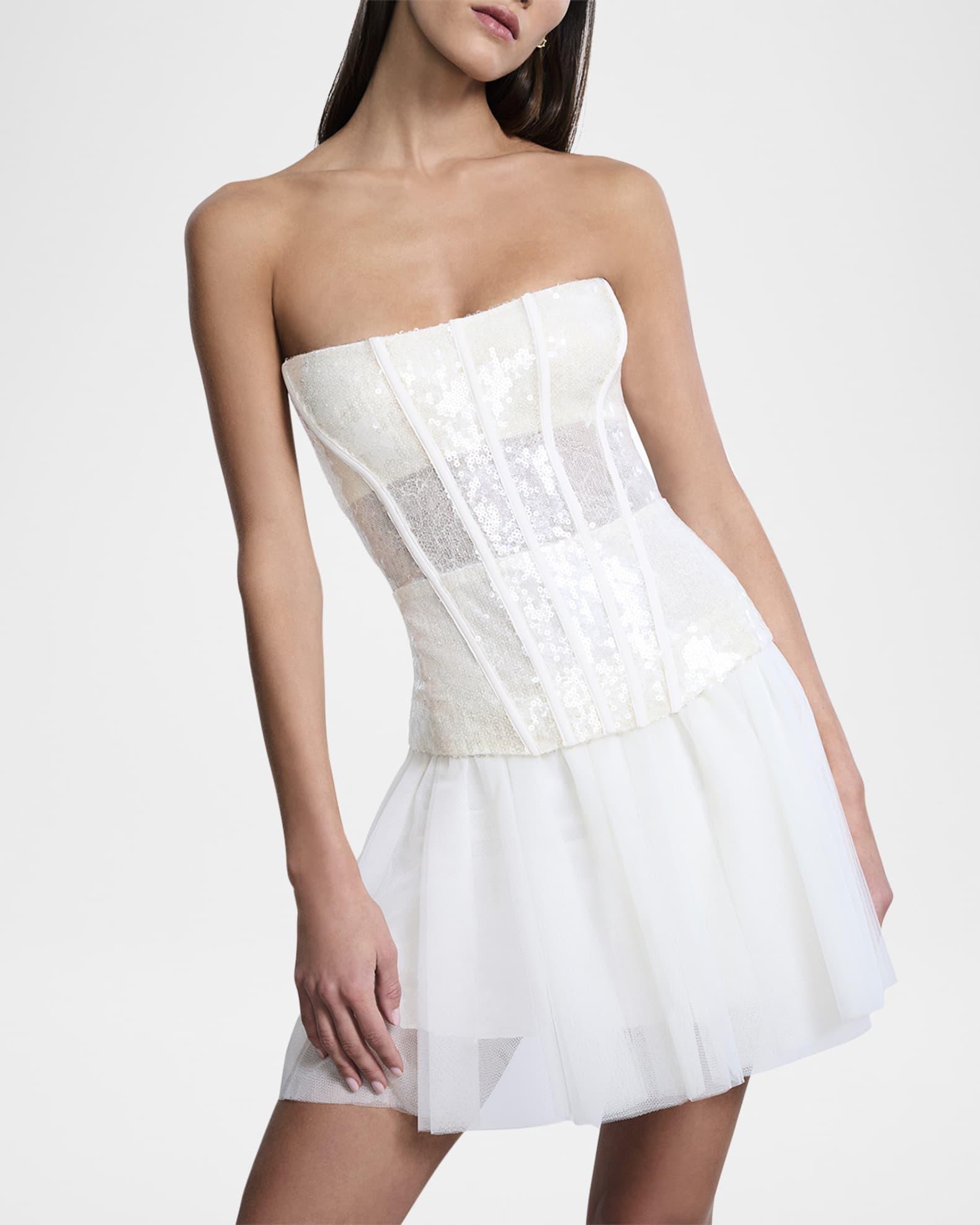 Strapless Tulle & Sequin Lace Corset Mini Dress Product Image
