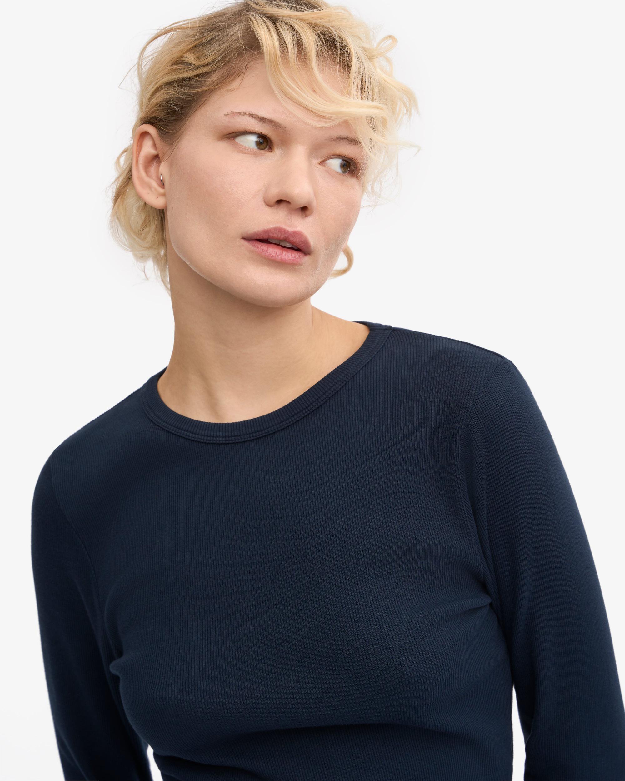 Women Organic Rib LS T-Shirt - Navy Blue Product Image