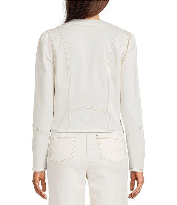 KARL LAGERFELD PARIS Coordinating Round Neck Long Sleeve Contrast Trim Cropped Jacket Product Image
