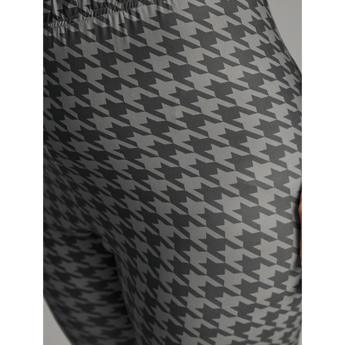 Plus Size Houndstooth Print High Rise Skinny Leggings Women DimGray Casual High stretch Skinny High Rise Dailywear Leggings BloomChic 14-16/1X Product Image