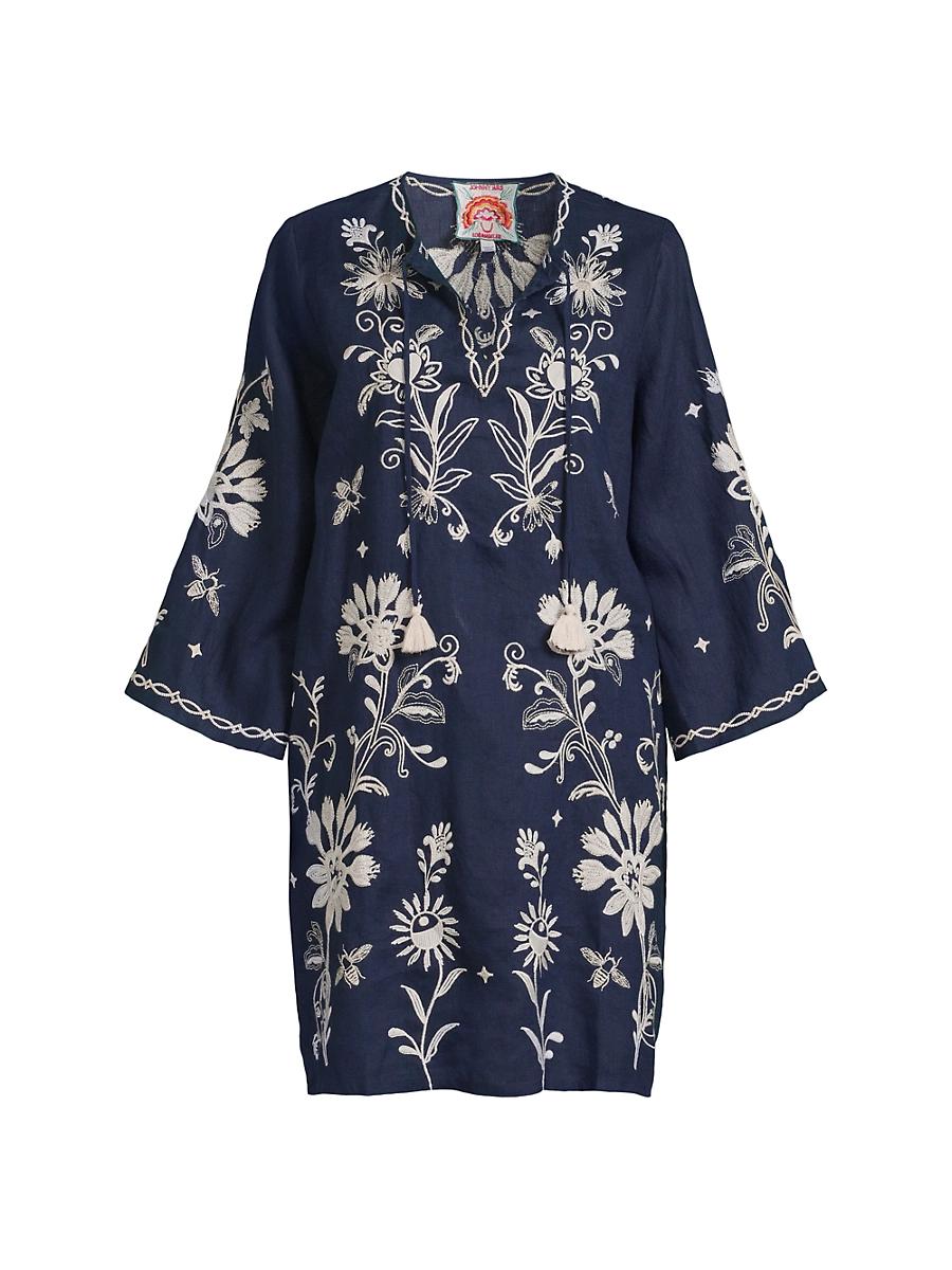 Womens Embroidered Linen Kaftan Dress Product Image