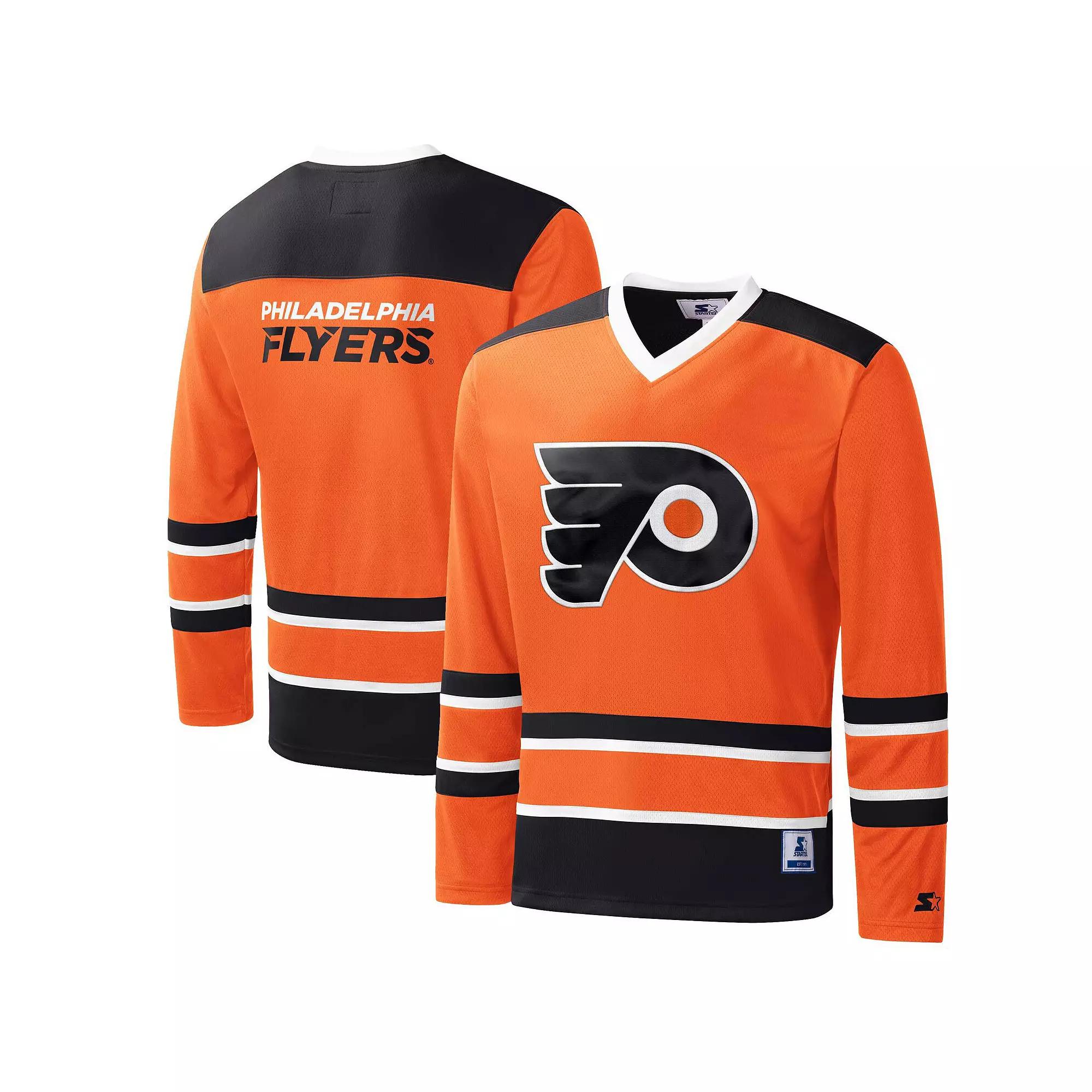 Men's Starter Orange/Black Philadelphia Flyers Cross Check Jersey V-Neck Long Sleeve T-Shirt, Size: Small, Fly Orange Product Image