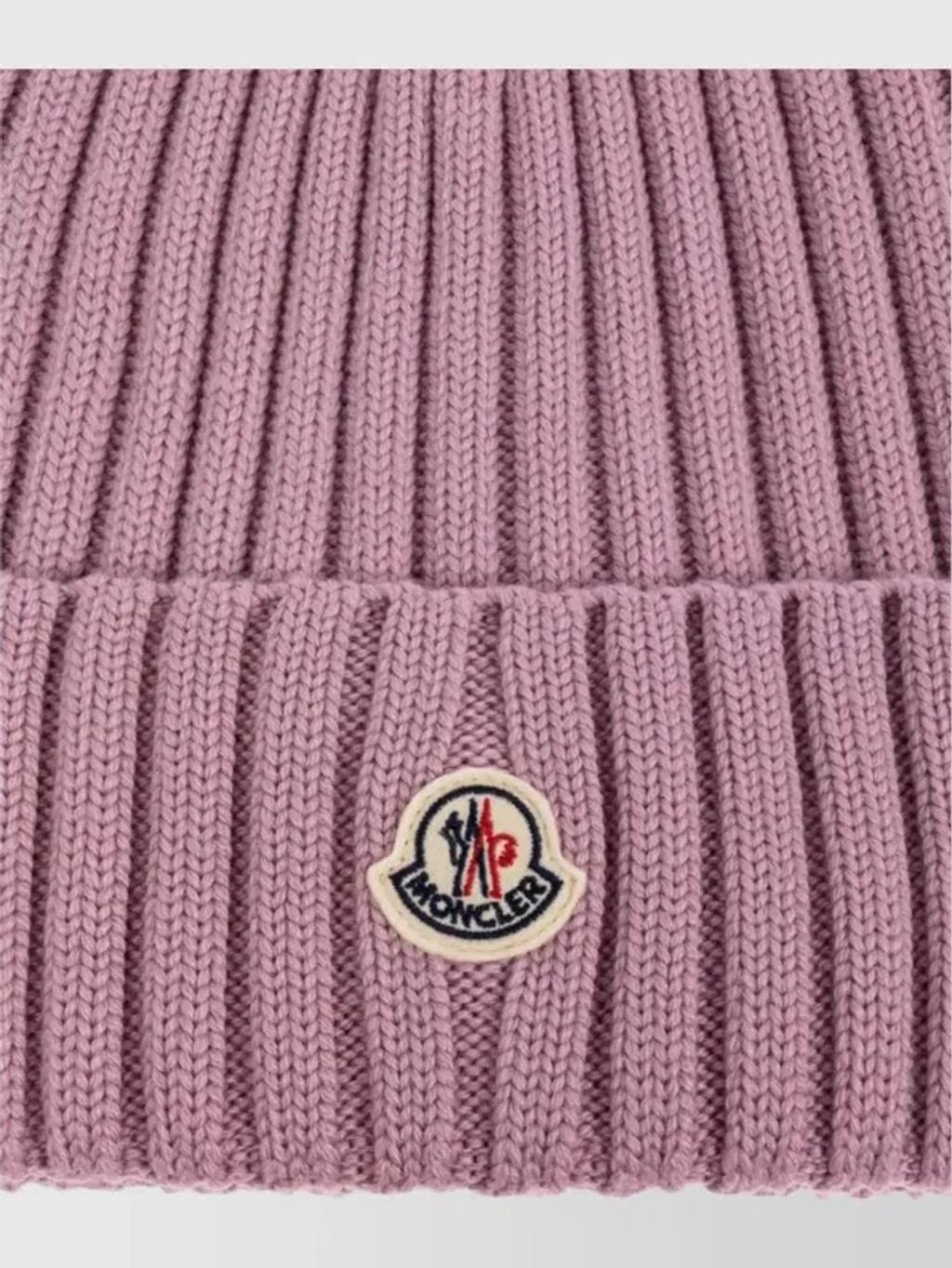 MONCLER Logo Patch Rib Wool Beanie In Purple Product Image