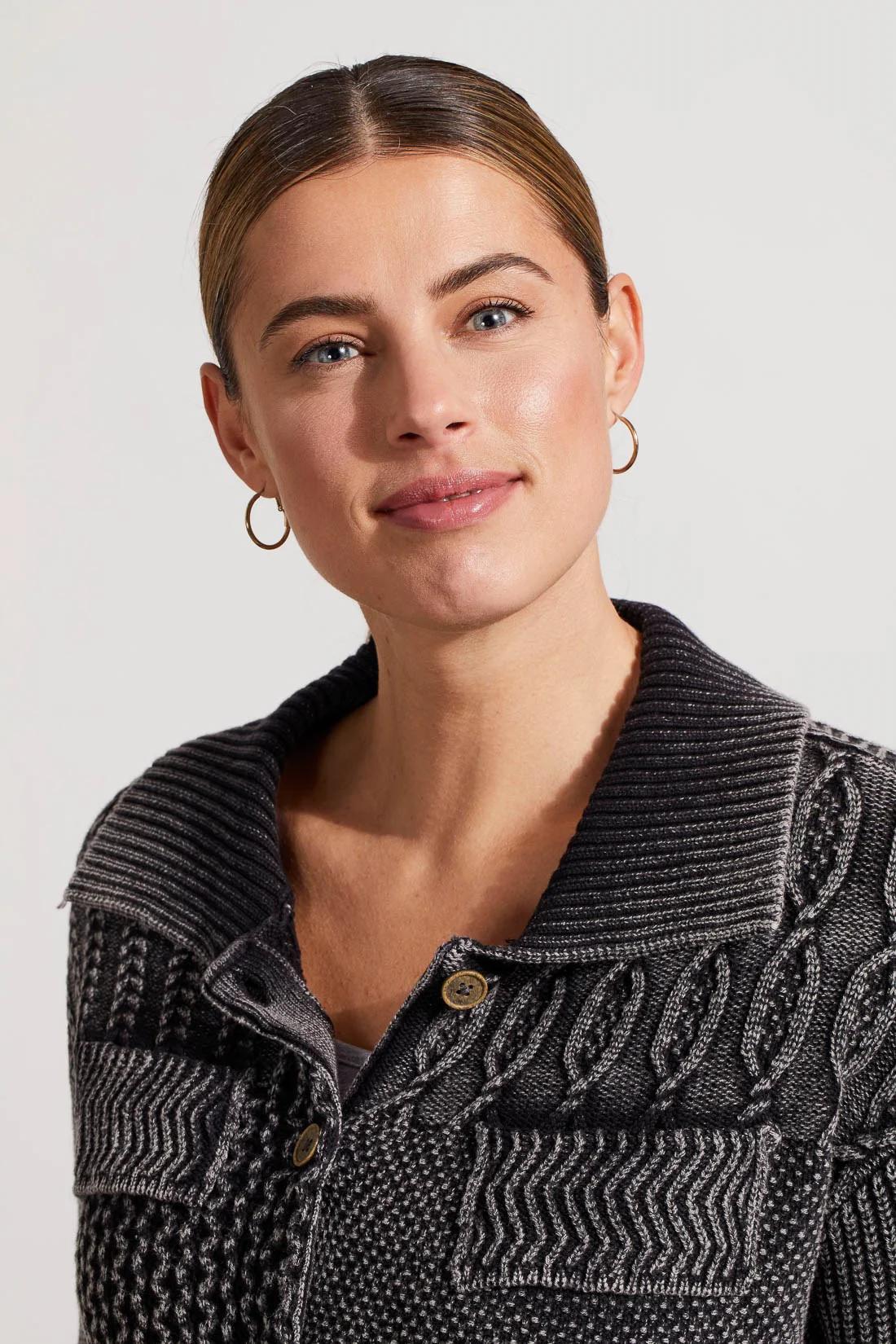 PATCHWORK SHACKET WITH CONTRAST BUTTONS Product Image