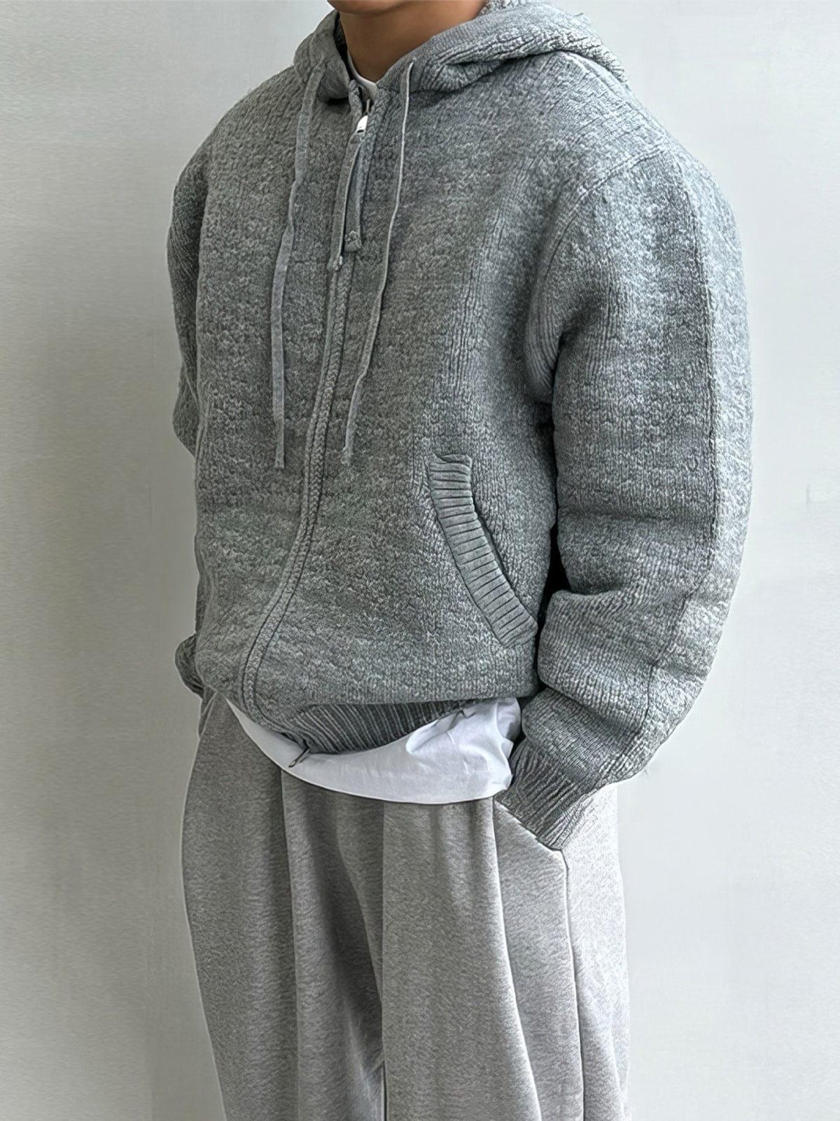 RT No. 12437 GRAY KNITTED ZIP-UP HOODIE Product Image
