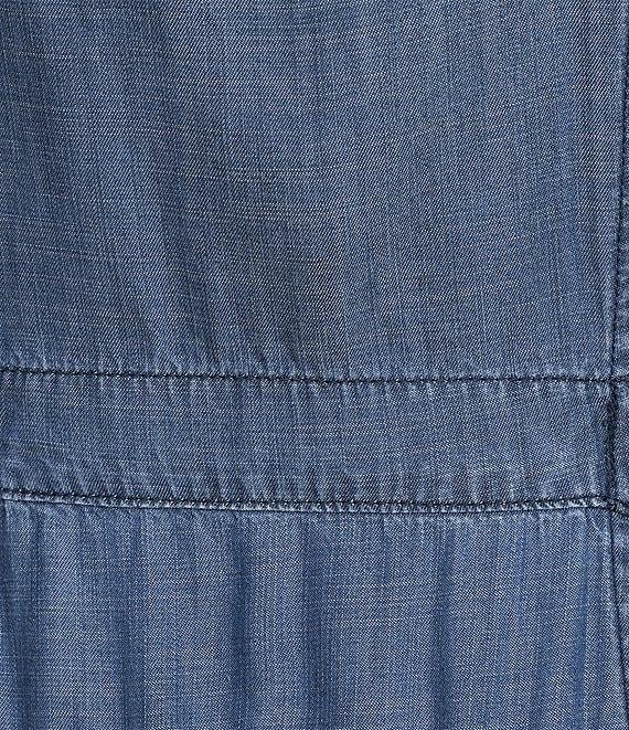 Current Air Chambray Notch Collar Puff Sleeves Button Front Shirt Midi Dress Product Image