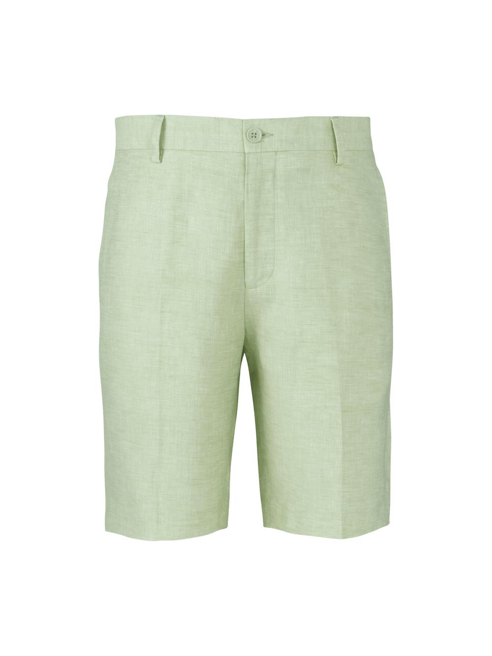 Linen Chambray Twill Flat Front Shorts - Khaki Product Image
