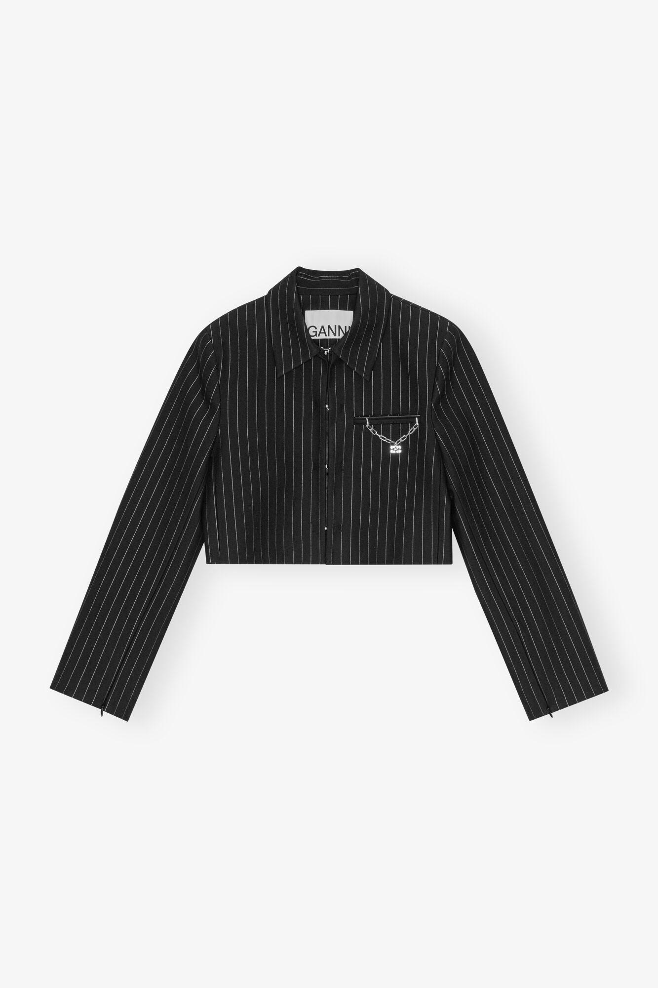 Black Pinstriped Cropped Blazer Product Image