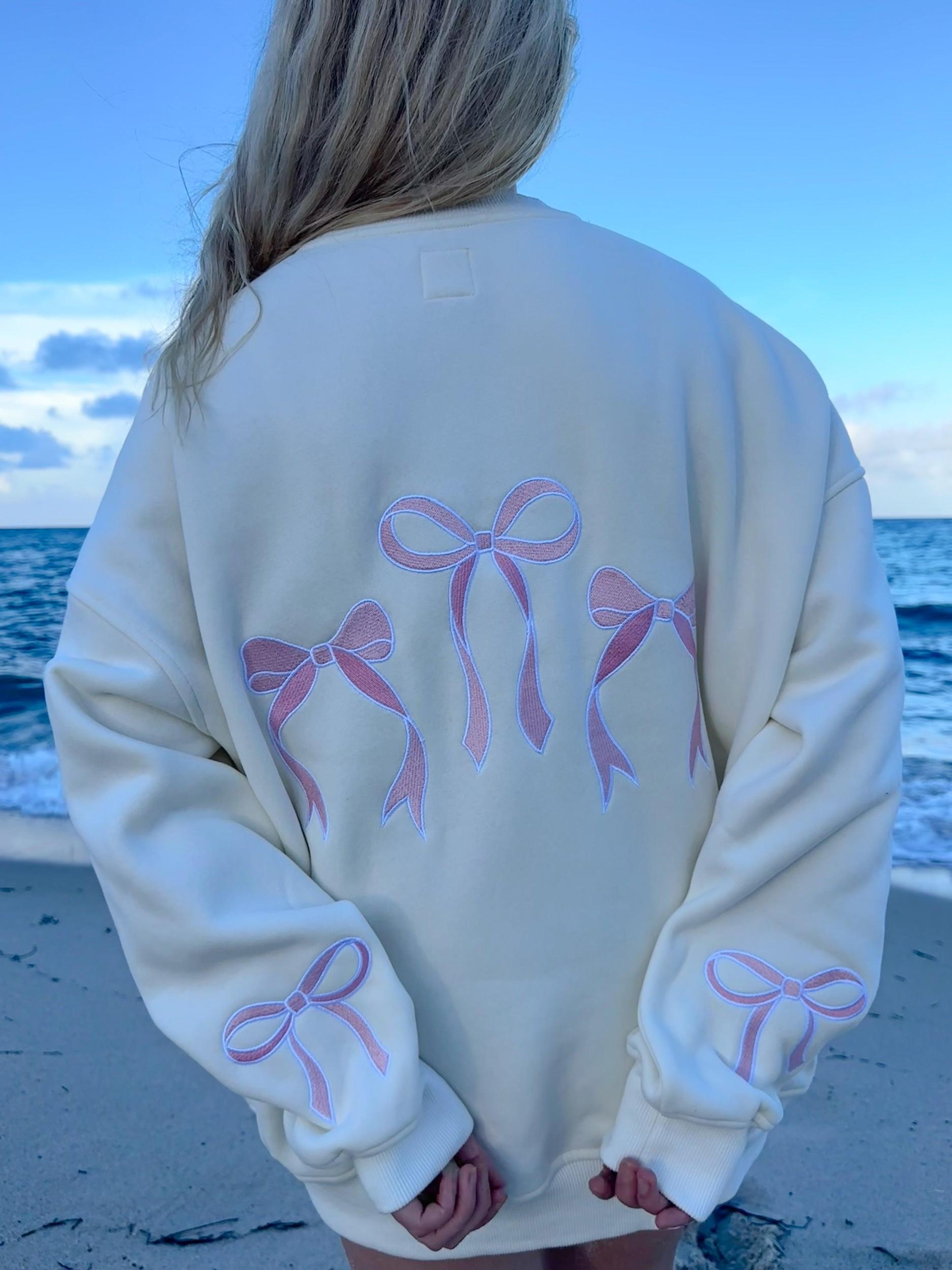 Pink Embroider Bow Sweatshirt Product Image