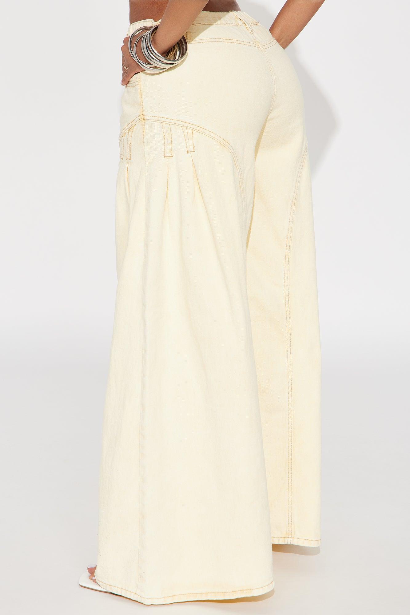 Sunset Beach Wide Leg Jeans - Yellow Product Image