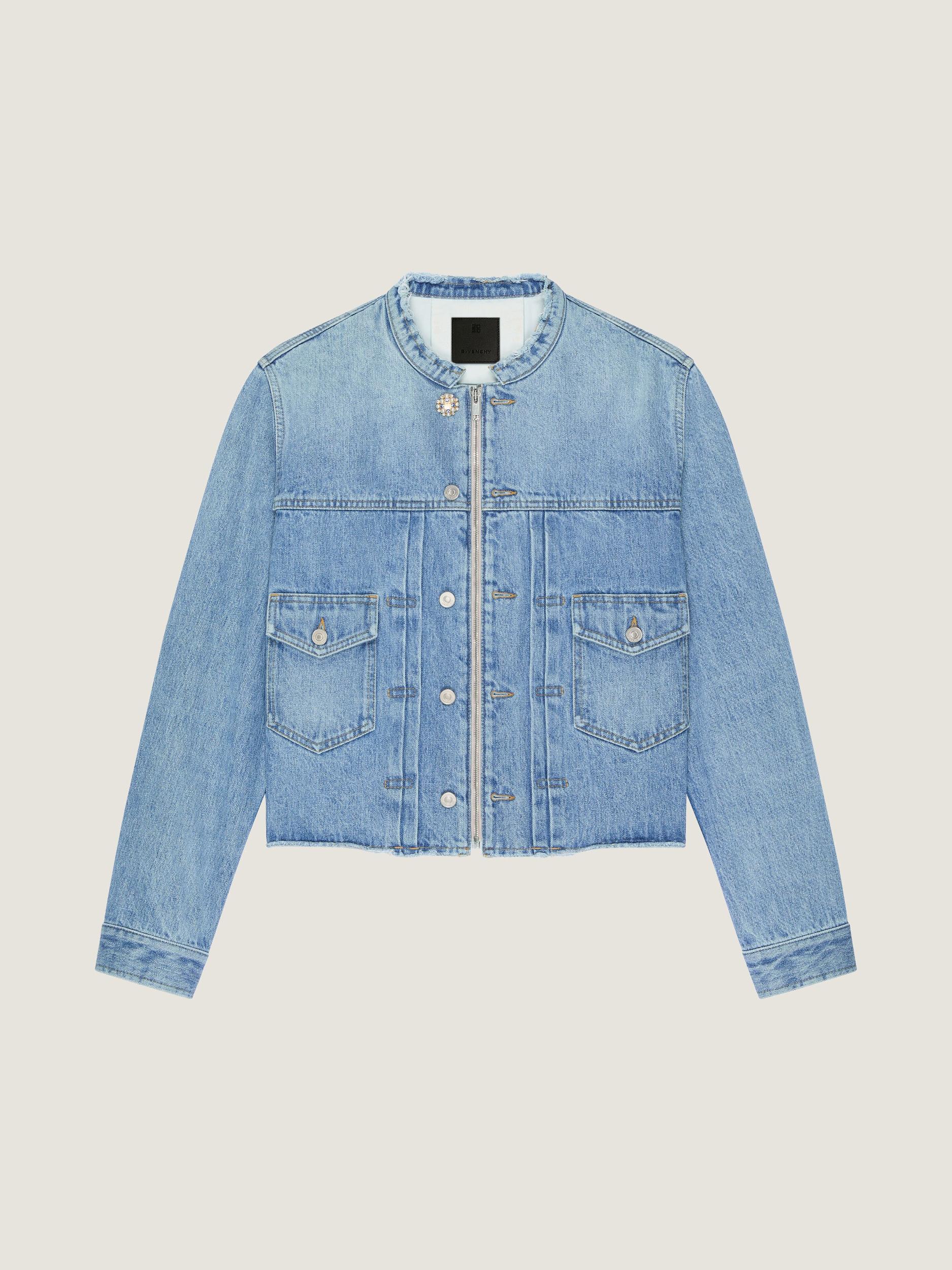 Jacket in denim with 4G jewel button Product Image