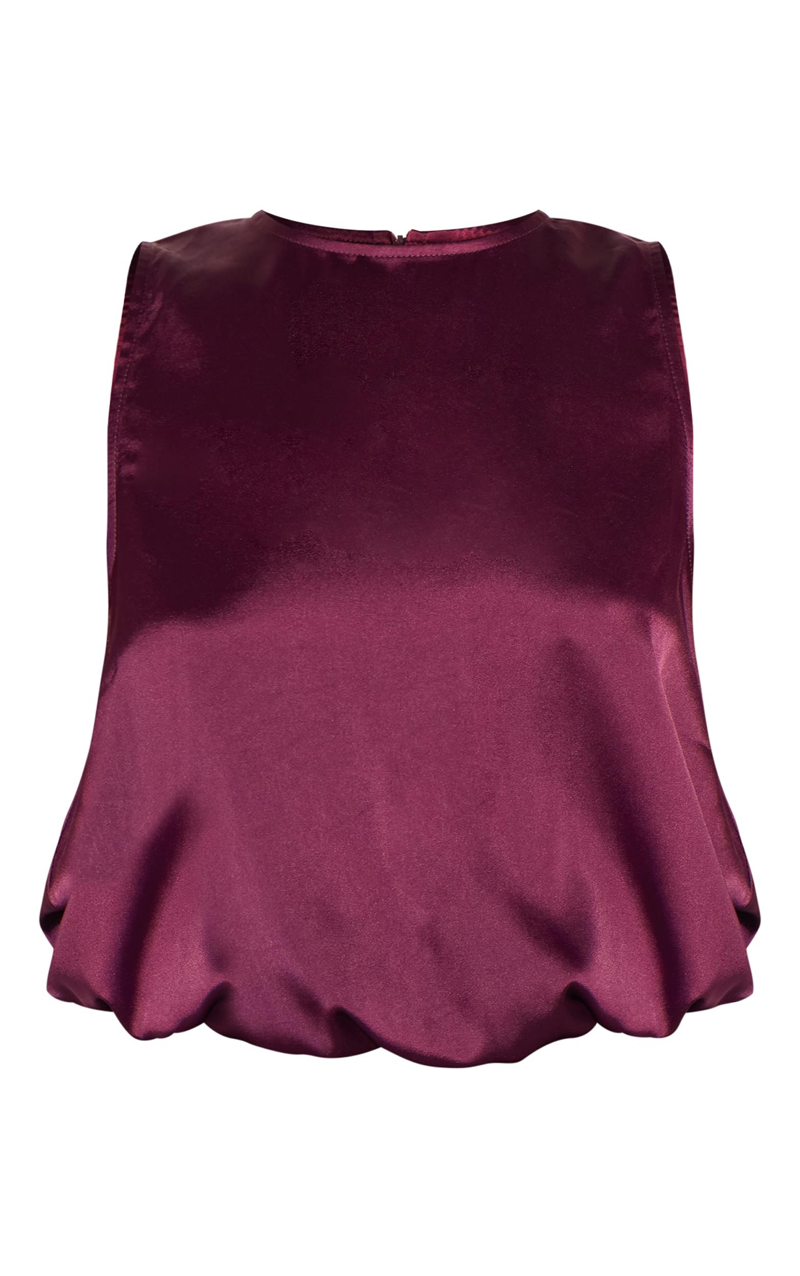 Wine Satin Bubble Hem Top Product Image