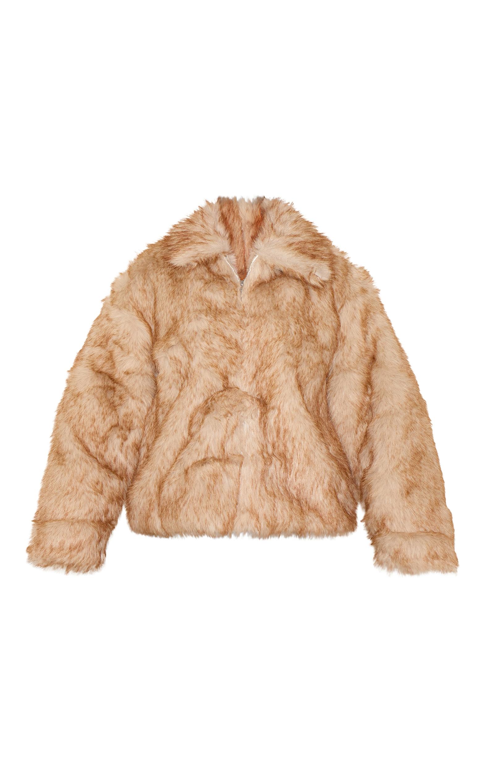 Plus Beige Tipped Faux Fur Collar Detail Jacket Product Image