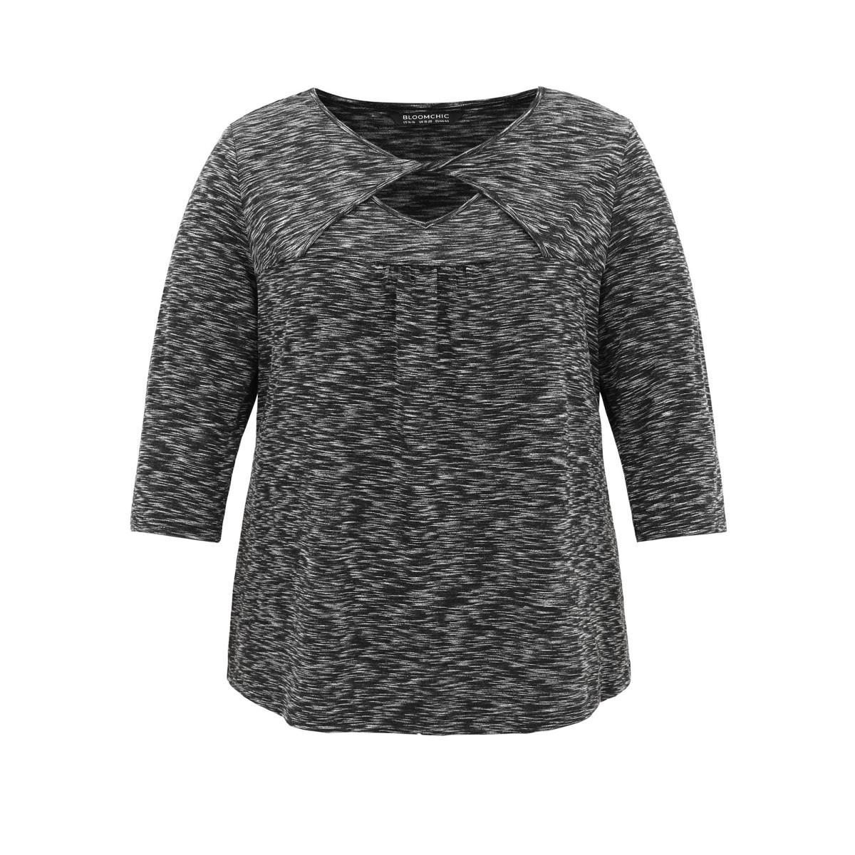 Plus Size Heather Keyhole Twist Front T-shirt Black Women Casual Heather Plain Keyhole Cut-Out Dailywear T-shirts BloomChic 12/L Product Image
