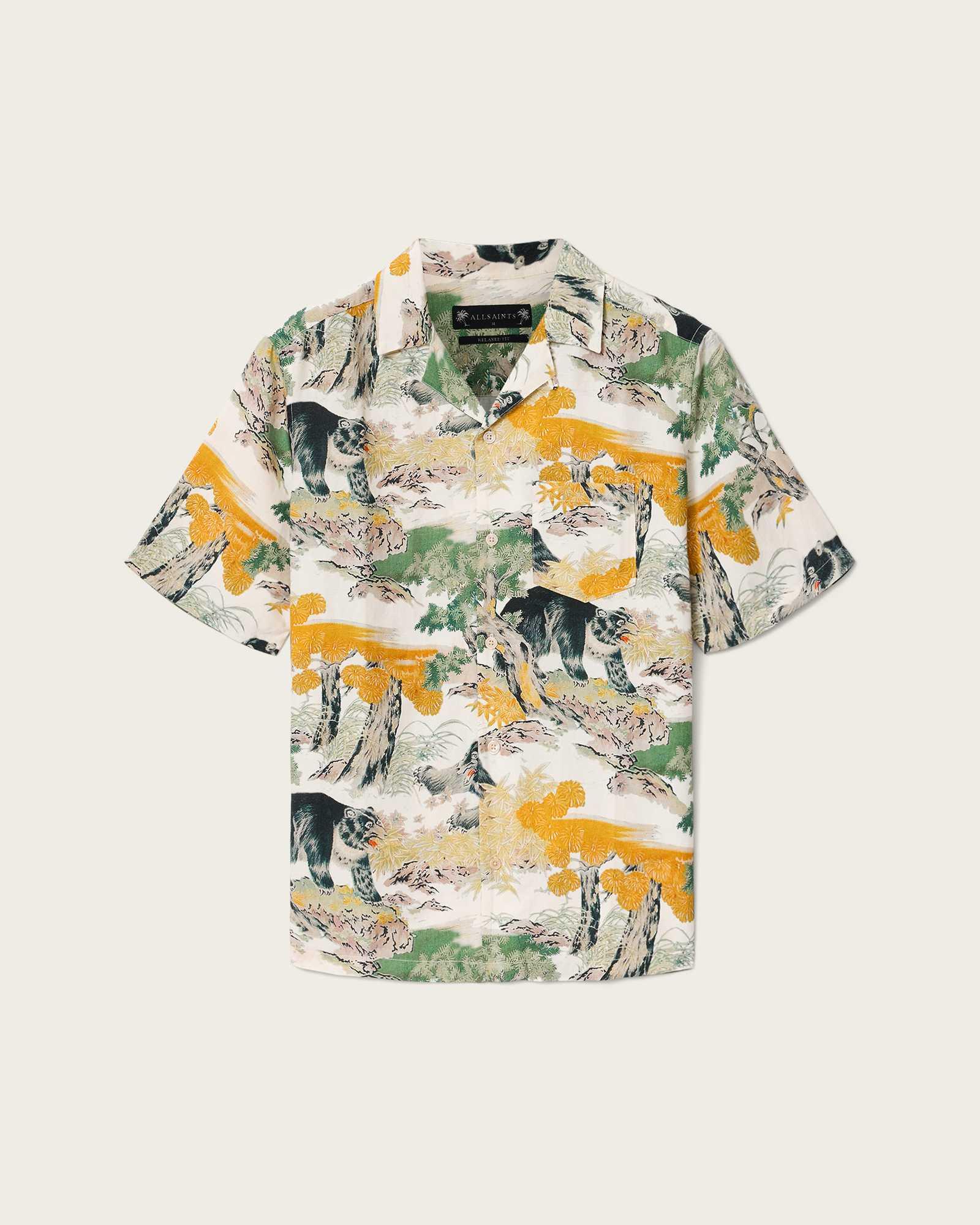 Wader Short Sleeve Linen Blend Shirt Off White | ALLSAINTS US Product Image