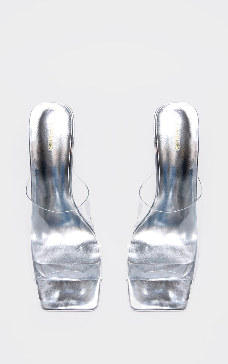 Silver PU Square Toe Perspex Block Heeled Mules Product Image