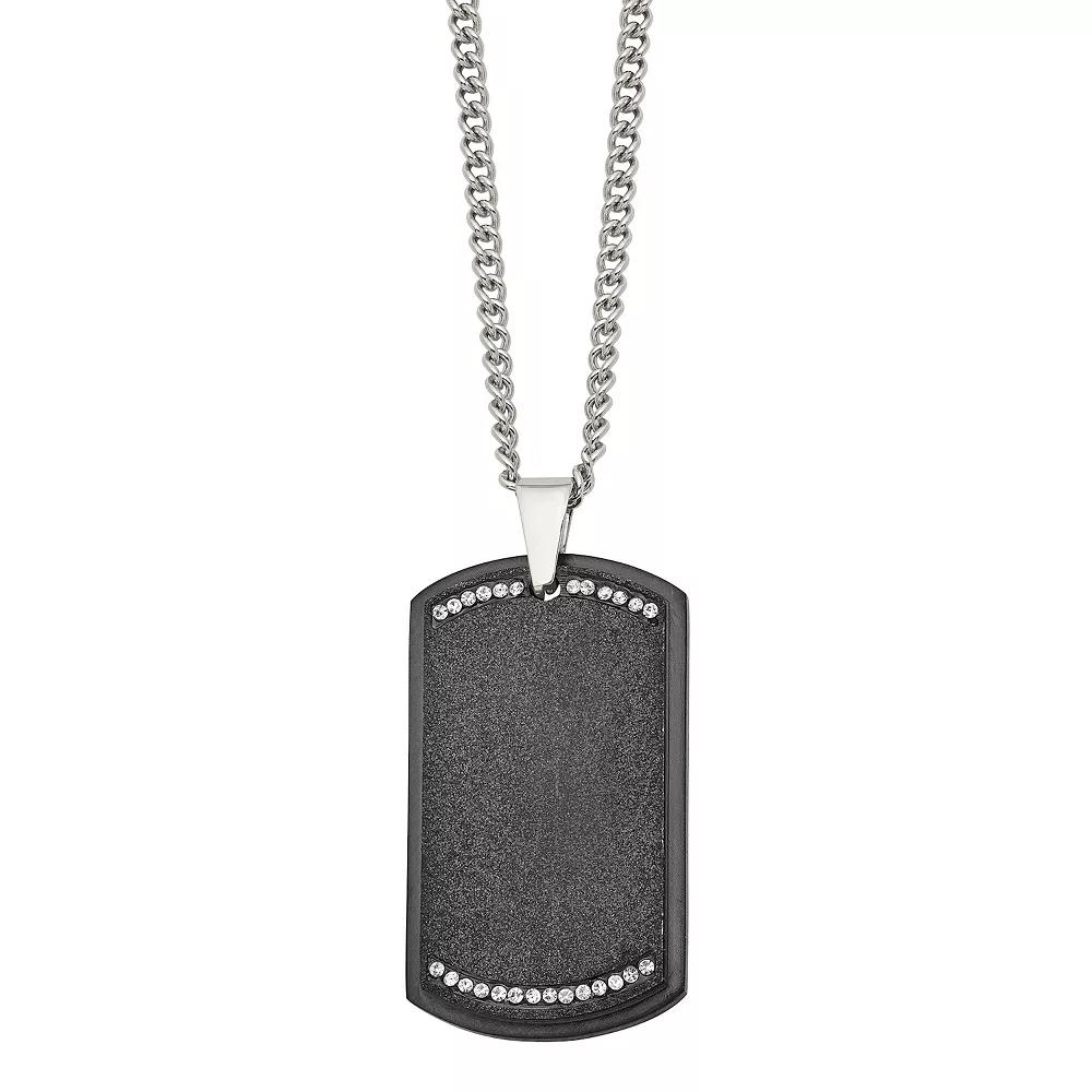 Men's Black Stainless Steel Cubic Zirconia Dog Tag Necklace,  Product Image