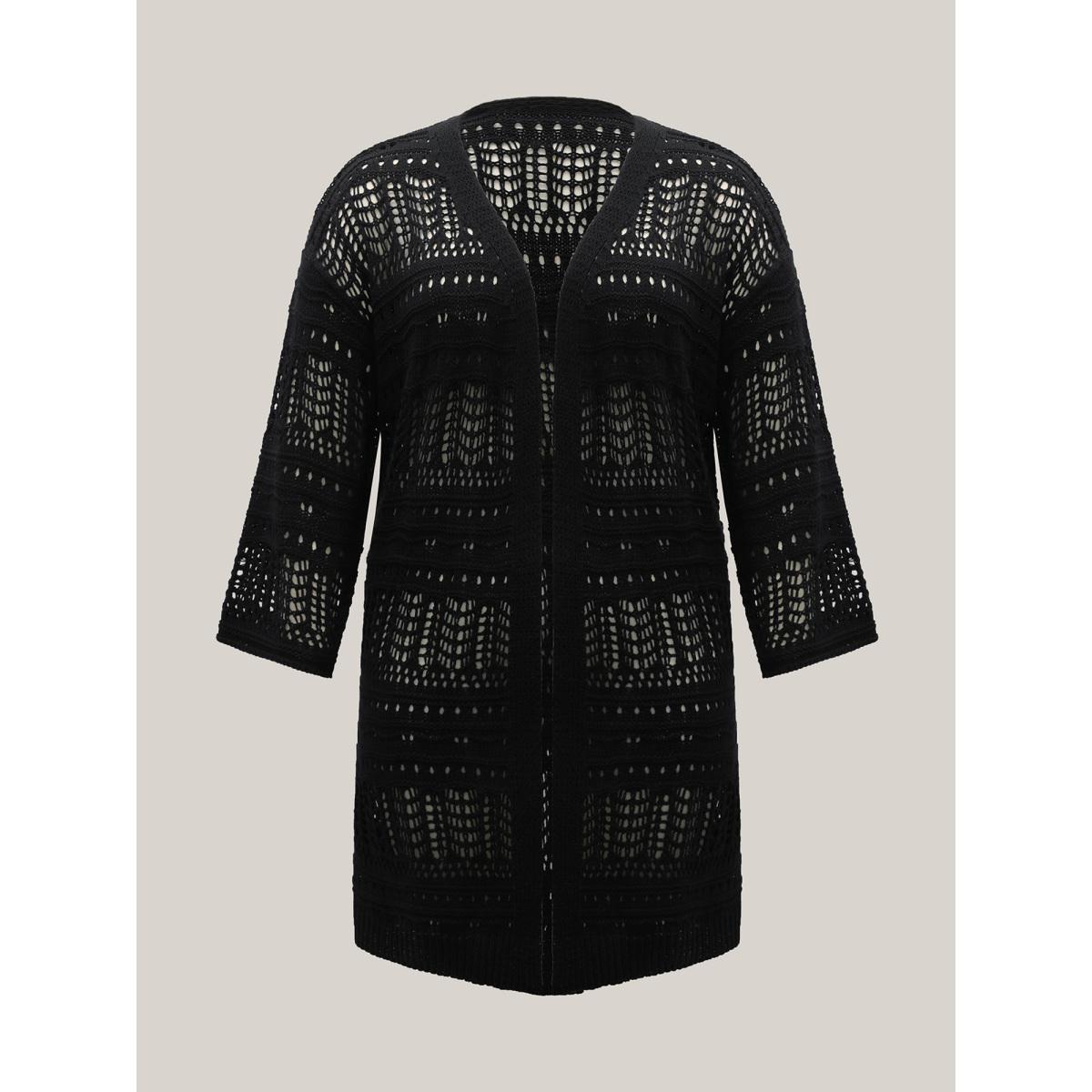 Plus Size Cut-Out Open Front Swim Cover-Up Women's Swimwear Black Resort Loose Cut-Out Curve Swim Cover Ups BloomChic 30/6X Product Image