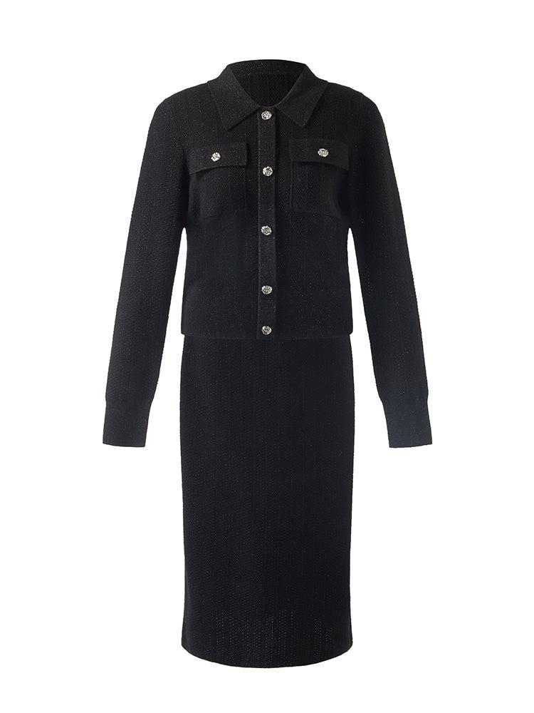 Wool Blend Long Sleeve Knit Top And A-Line Skirt Two-Piece Set Product Image