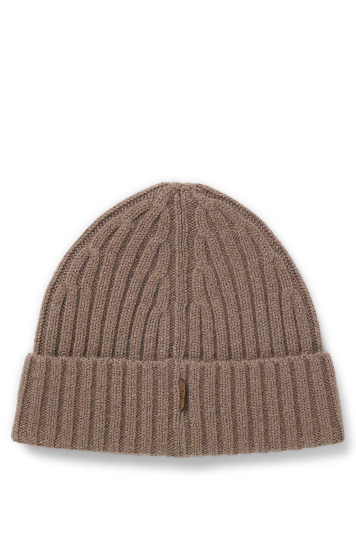 Cashmere beanie hat with ribbing Product Image