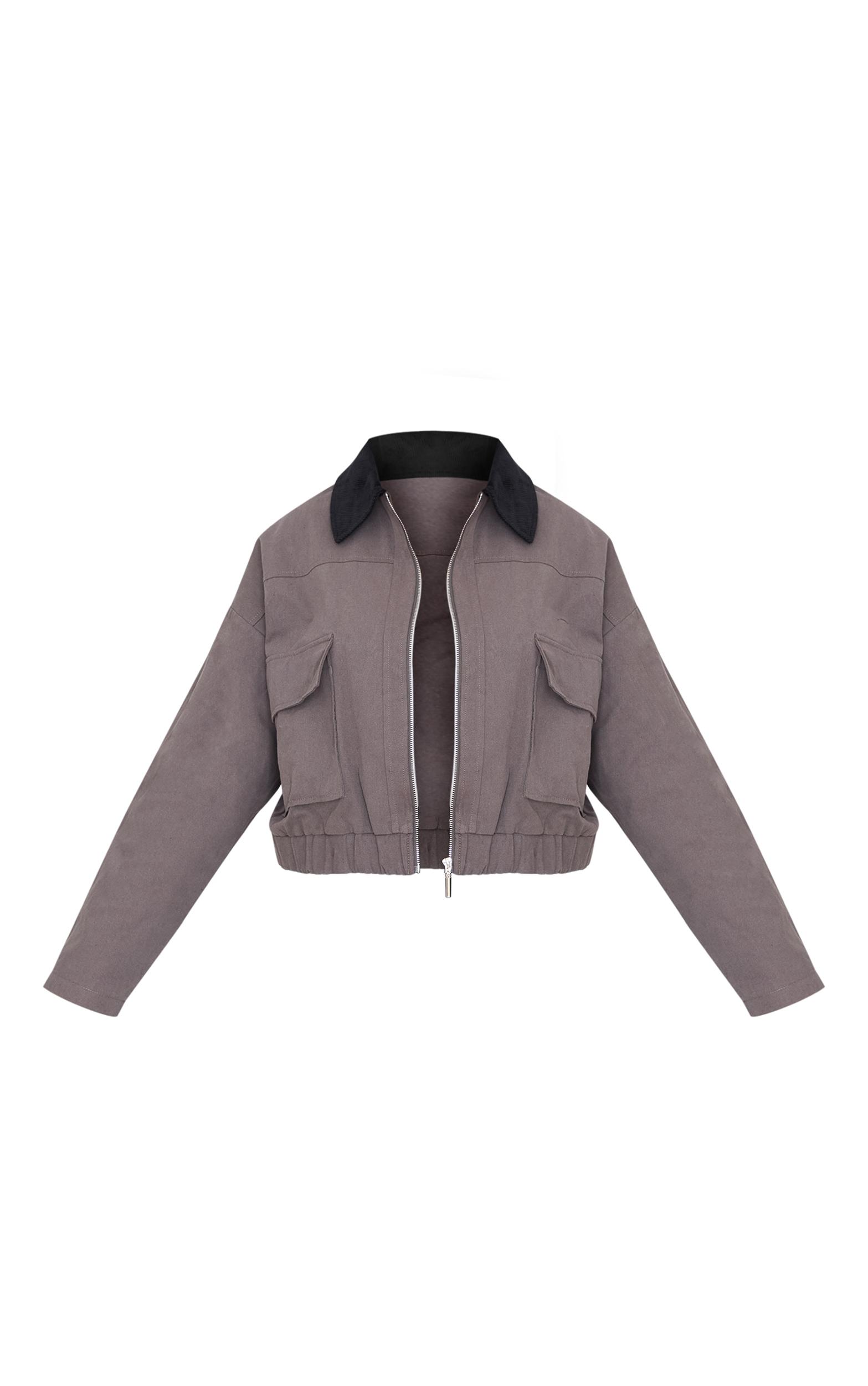 Plus Dark Grey Contrast Collar Twill Jacket Product Image