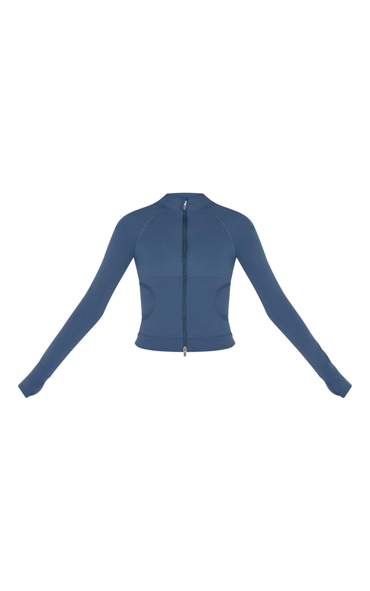 Midnight Blue Sculpt Pocket Front Double Zip Up Jacket Product Image