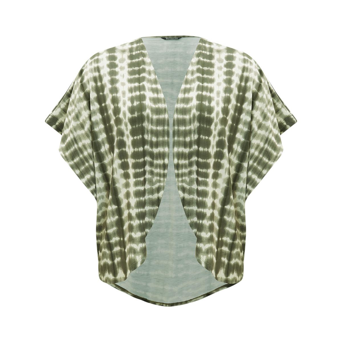 Plus Size Tie Dye Ruffle Sleeve Asymmetrical Hem Kimono Women ArmyGreen Casual Tie Dye Loose Dailywear Kimonos BloomChic 28/5X Product Image