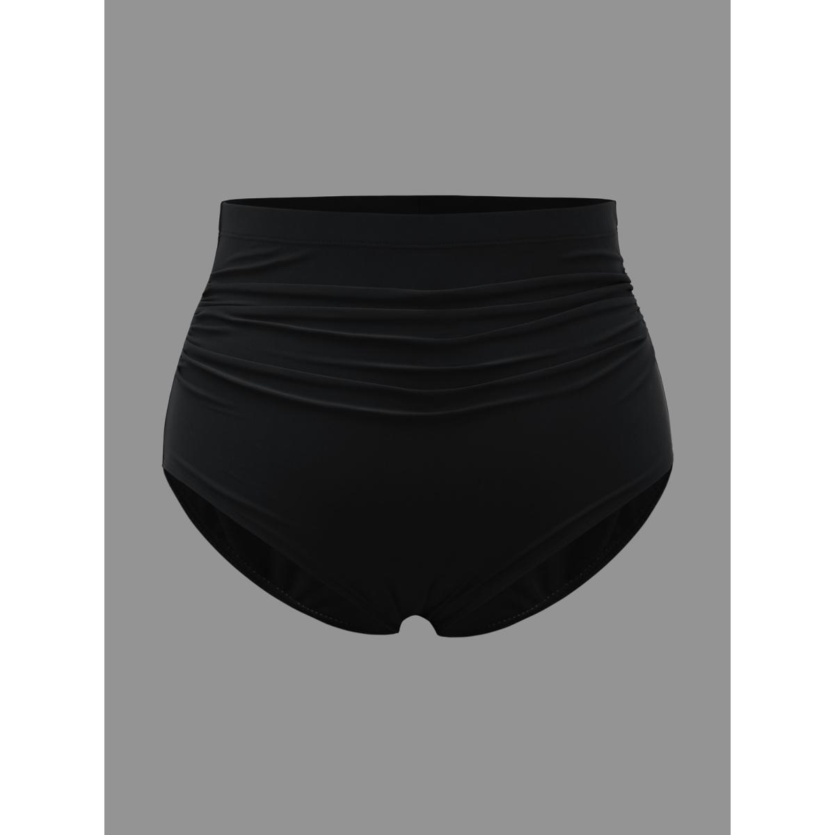 Plus Size High Rise Ruched Plain Swim Bottoms Women's Swimwear Black Resort Gathered High stretch Skinny High Rise Curve Swim Bottoms BloomChic 12/L Product Image