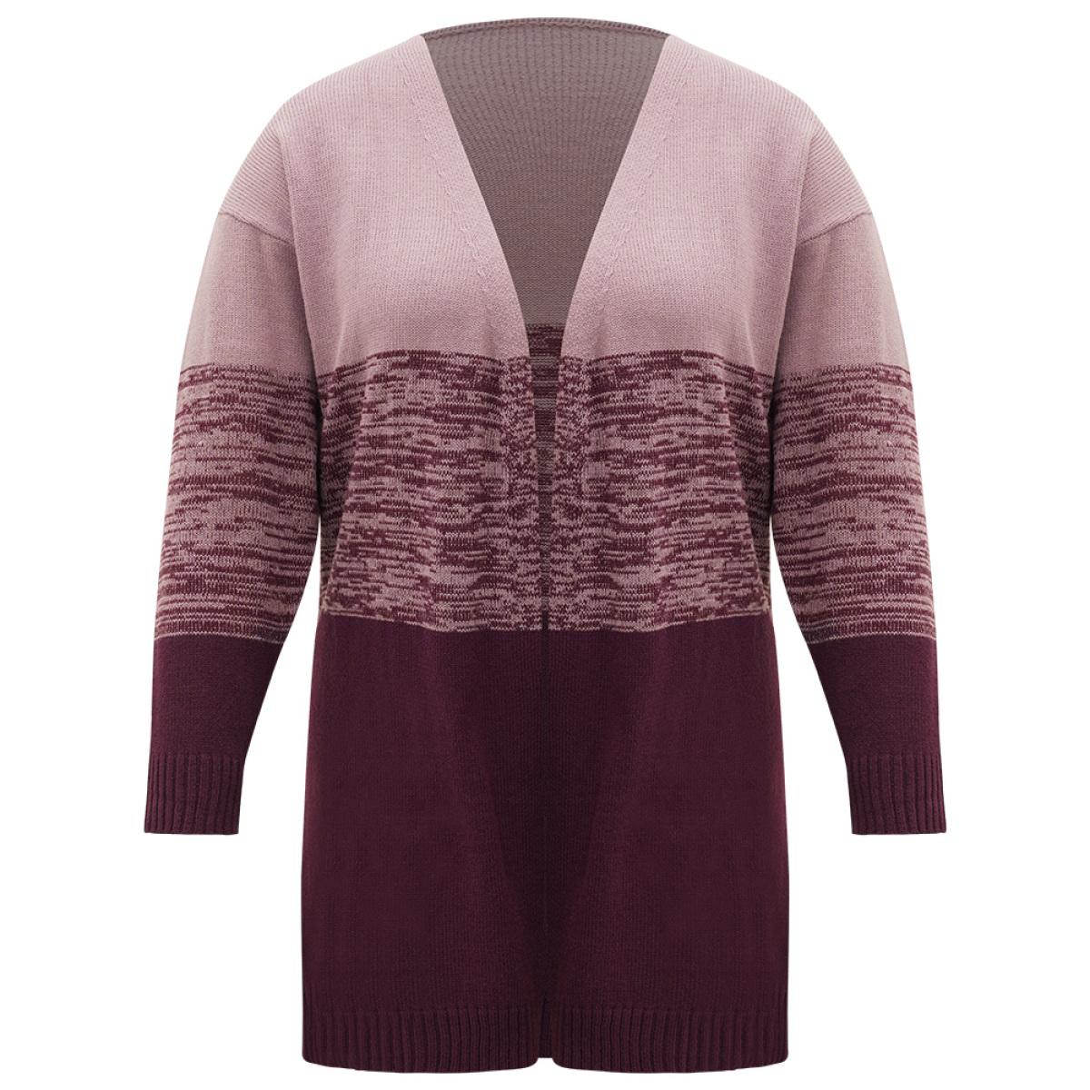 Plus Size Anti-Pilling Contrast Heather Open Front Cardigan Burgundy Women Casual Loose Long Sleeve Dailywear Cardigans BloomChic 30/6X Product Image