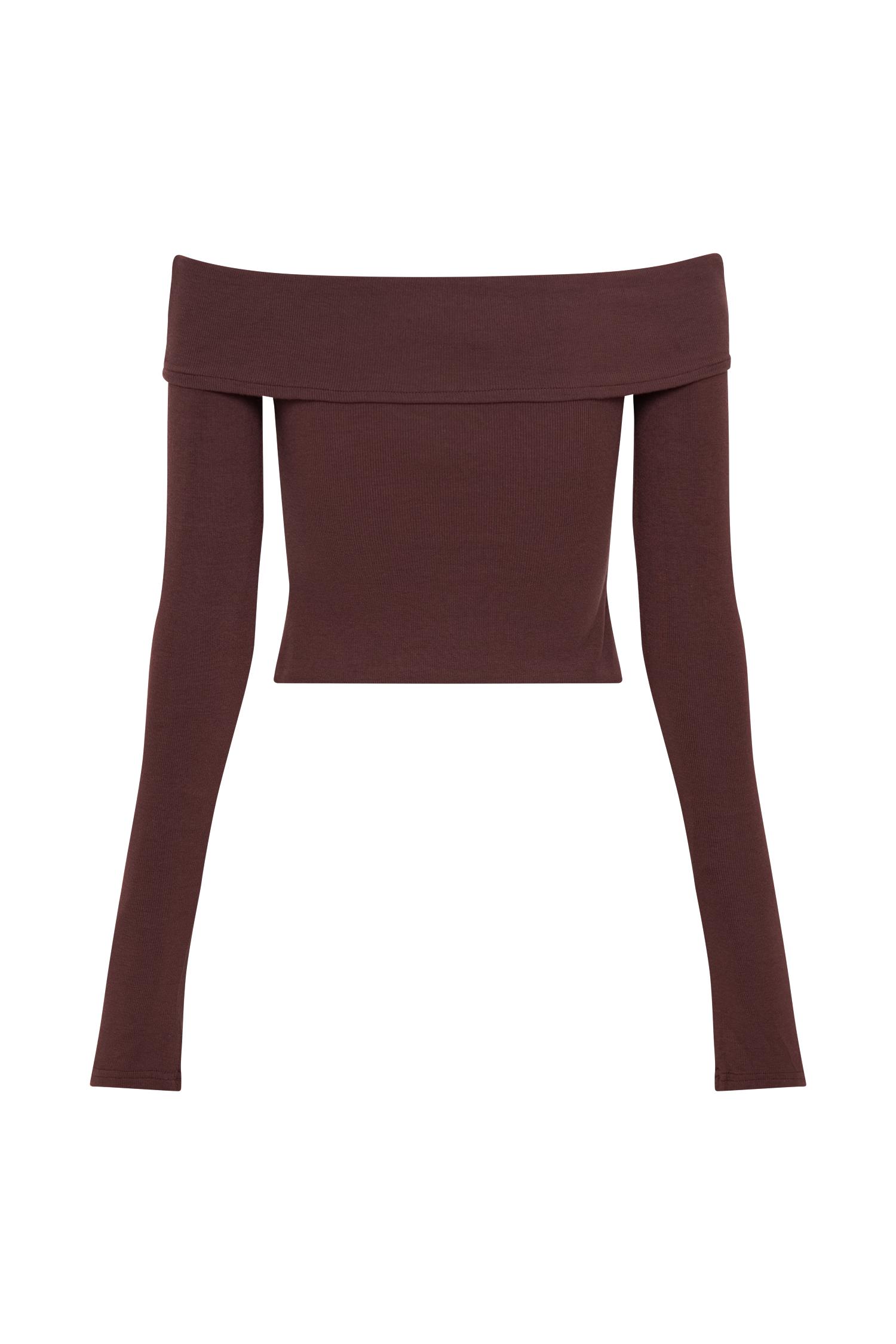 Briah Cut Out Modal Long Sleeve Top - Mahogany Product Image