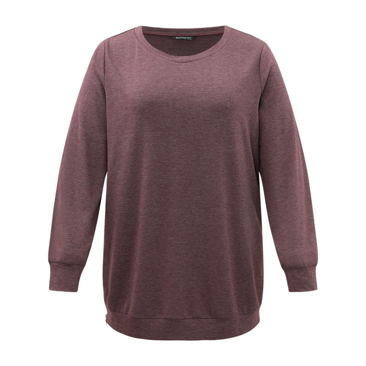 Plus Size Plain Zipper Round Neck Elastic Cuffs Sweatshirt Women Mauve Casual Elastic cuffs Round Neck Dailywear Sweatshirts BloomChic 18-20/2X Product Image