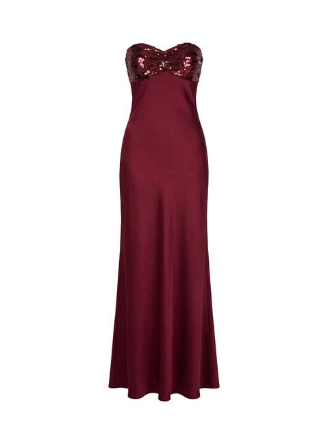 See The Vision Sequin Bust Strapless Maxi Dress Burgundy Product Image