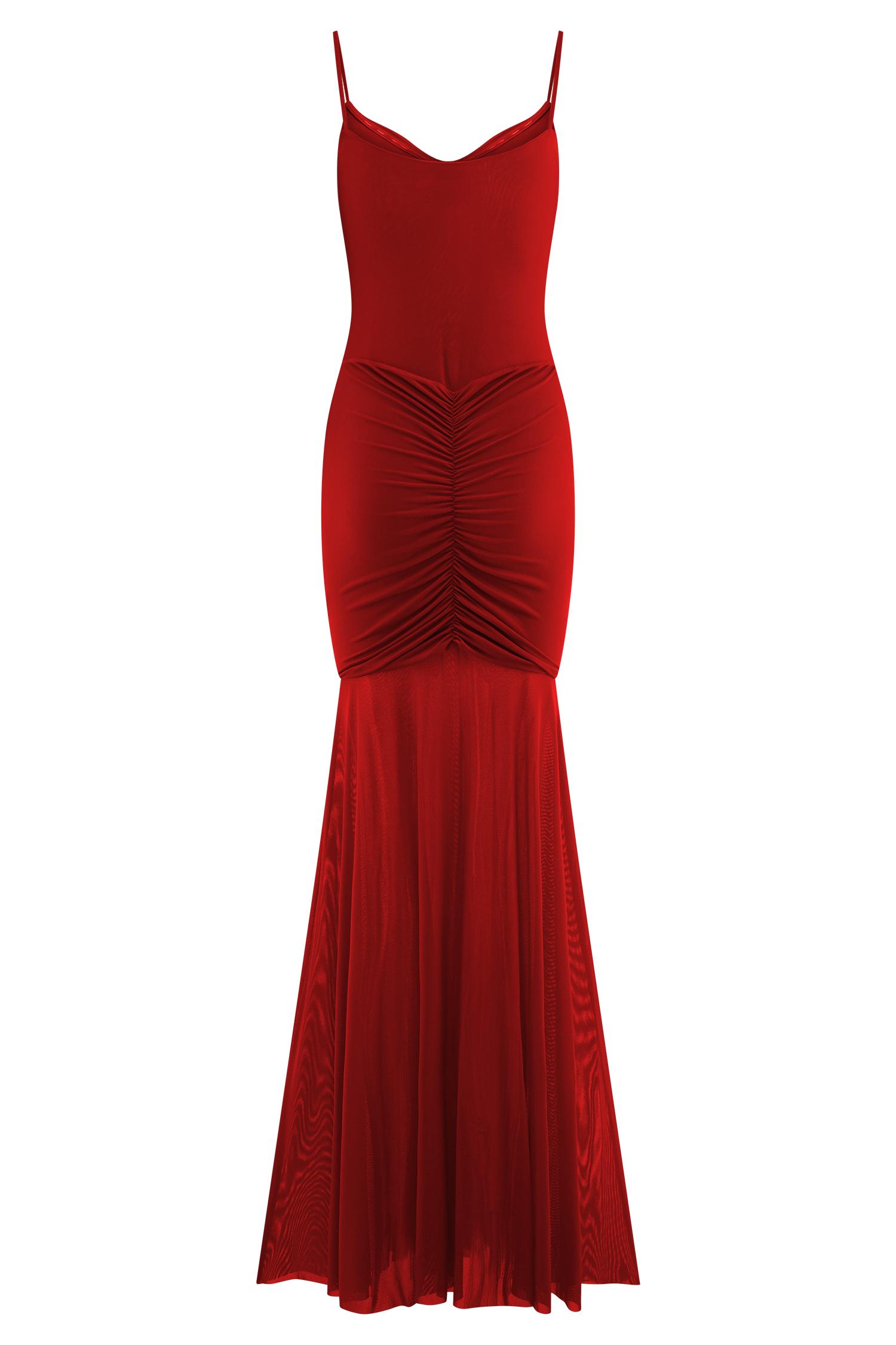 Delaney Slinky And Mesh Maxi Dress - Red Product Image