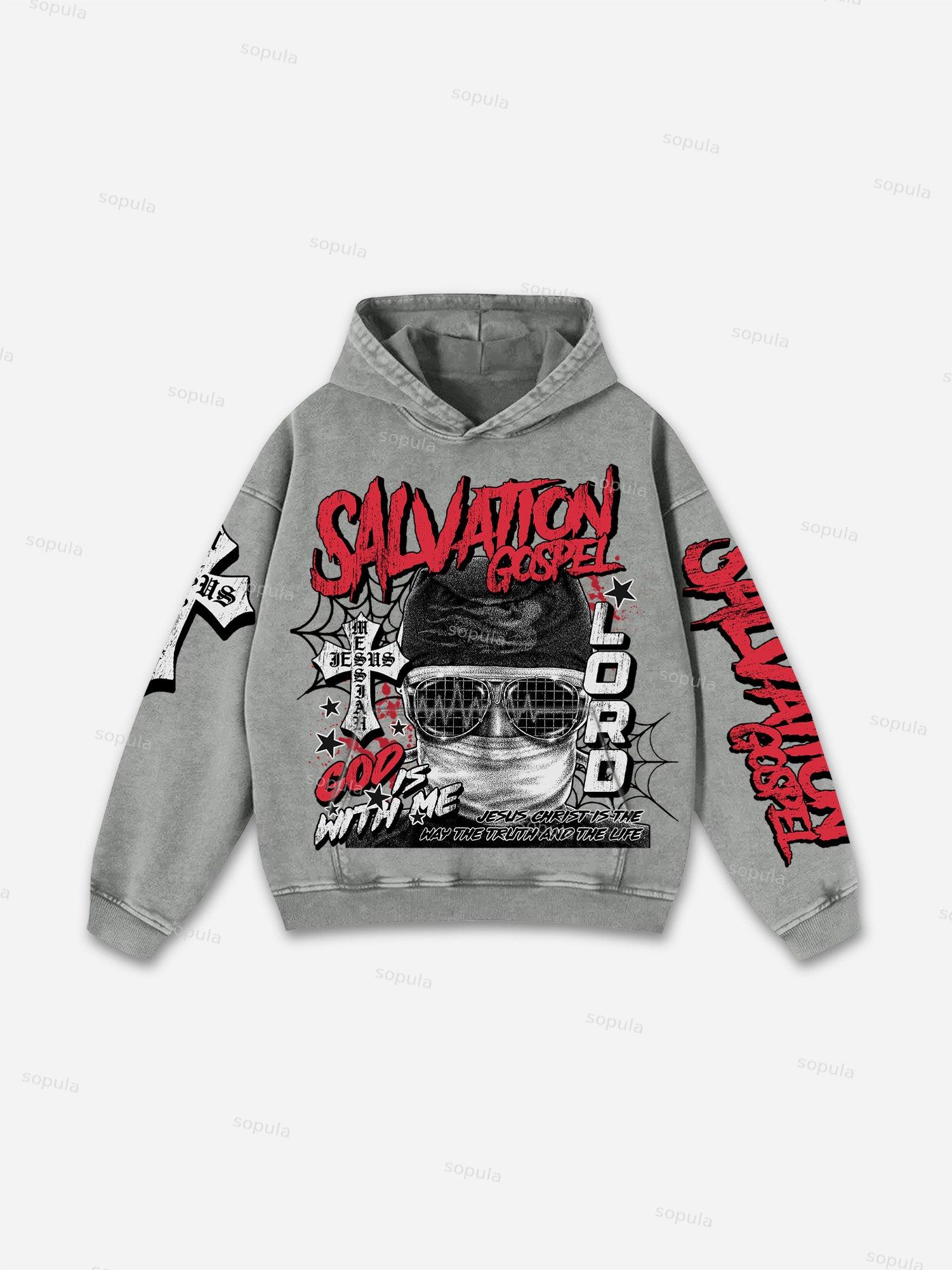 Sopula God Savior Old Retro Graphic Hooded Sweatshirt Product Image