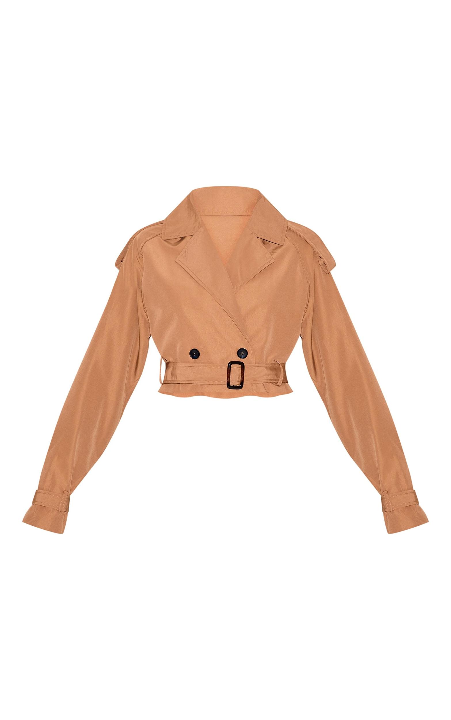Taupe Belted Cropped Trench Coat Product Image