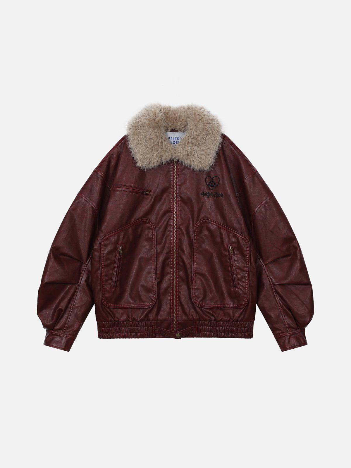 Aelfric Eden Detachable Collar Faux Leather Coat Product Image