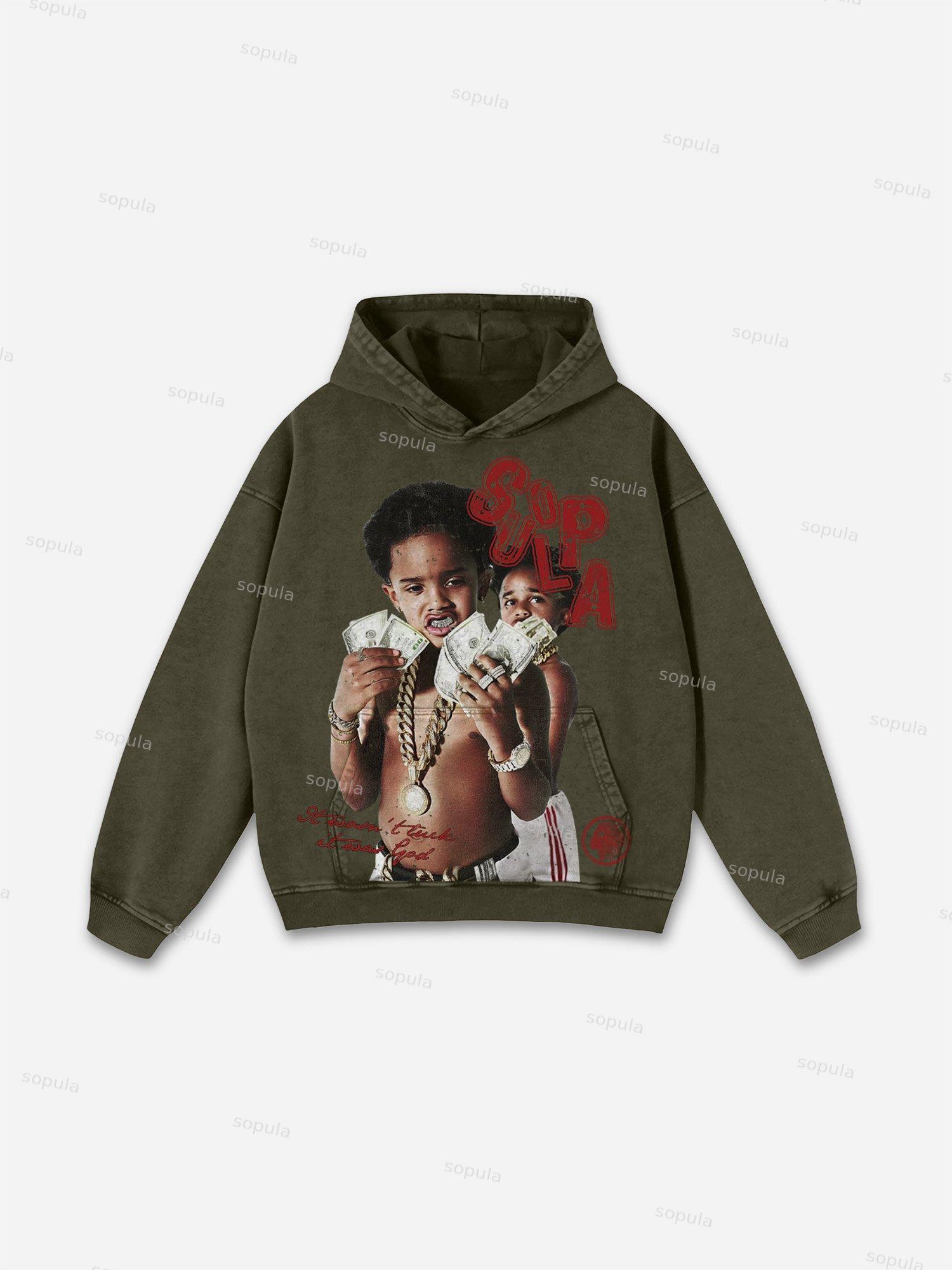 Connecting With God Religion Old Vintage Graphic Acid Wash Hoodie Product Image