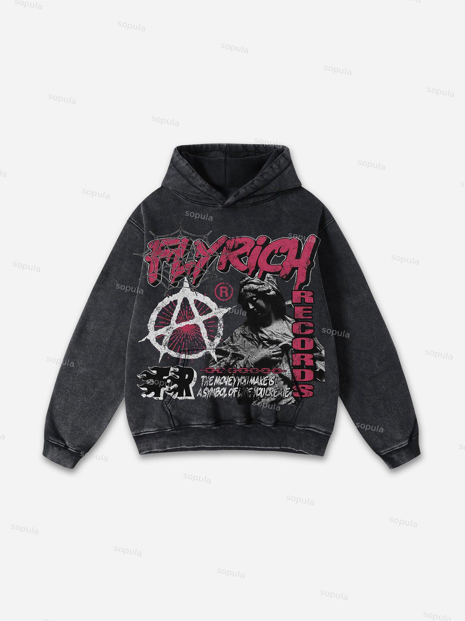 Vintage Spider Graphic Acid Washed Oversized Hoodie Product Image