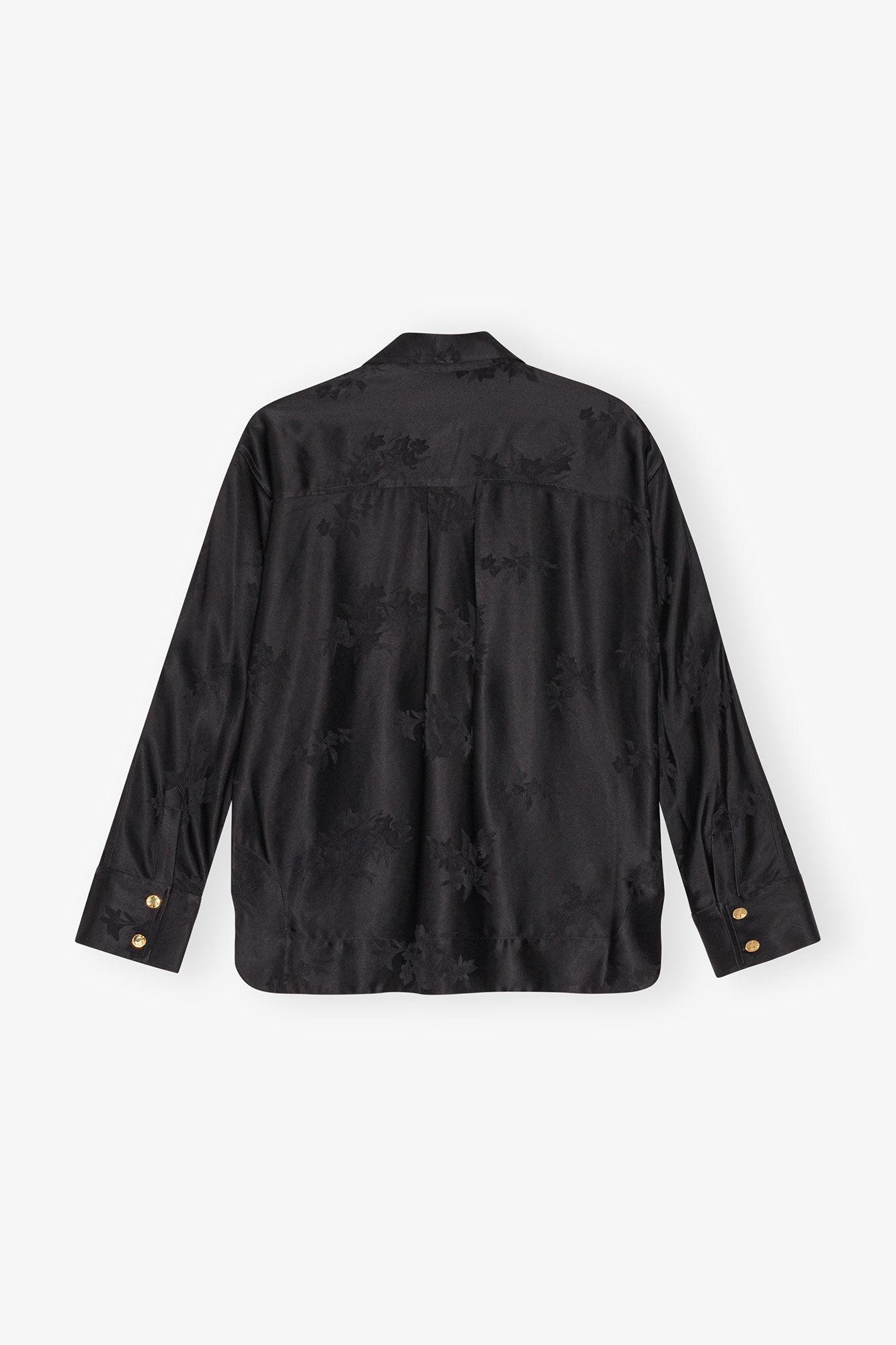 Black Satin Jacquard Tie String Shirt Product Image