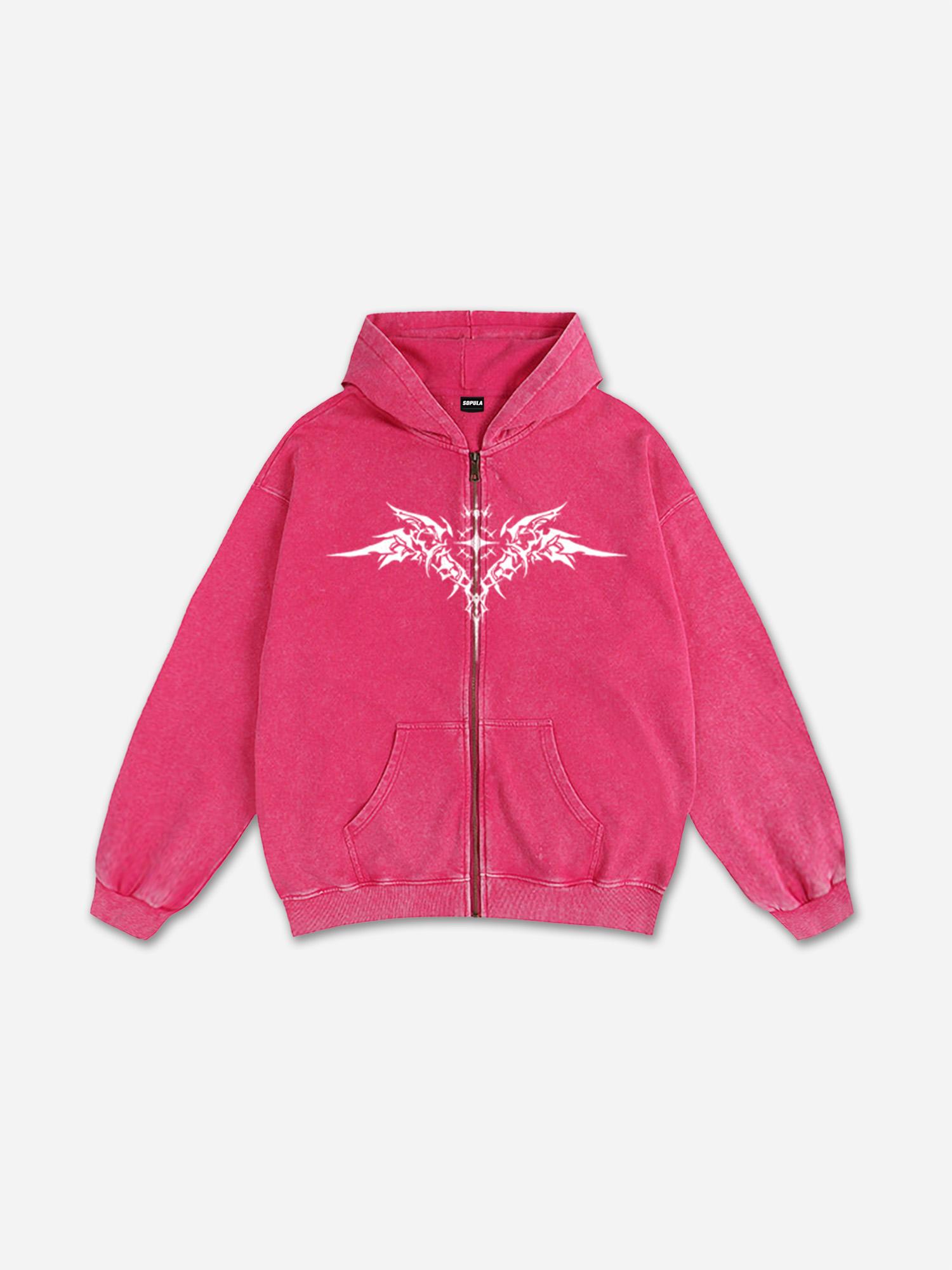 Sopula Enjoy Trip Graphic Washed Oversized Zip Up Hoodie Product Image