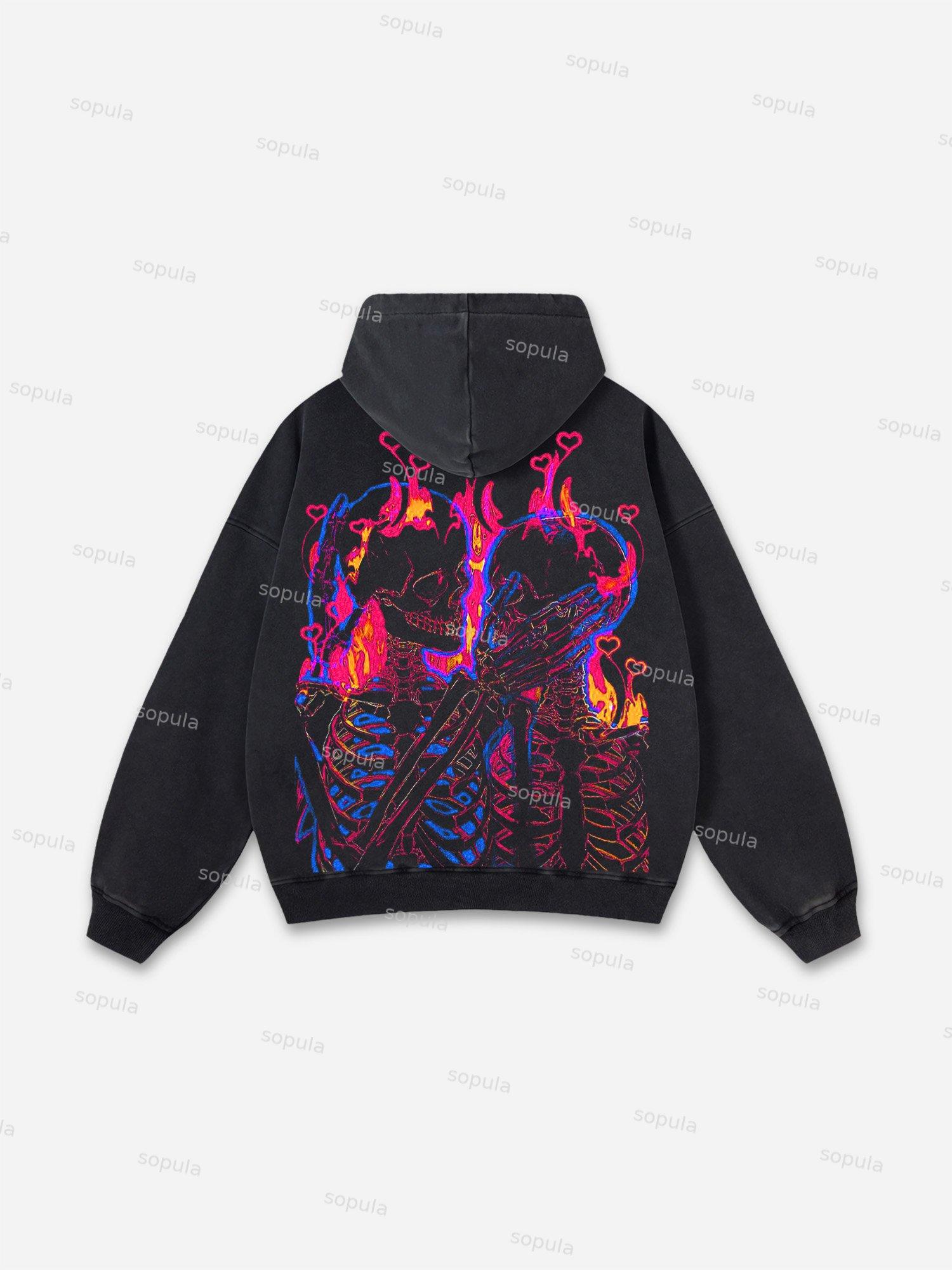 Vintage Angels Descend Graphic Acid Washed Oversized Hoodie Product Image