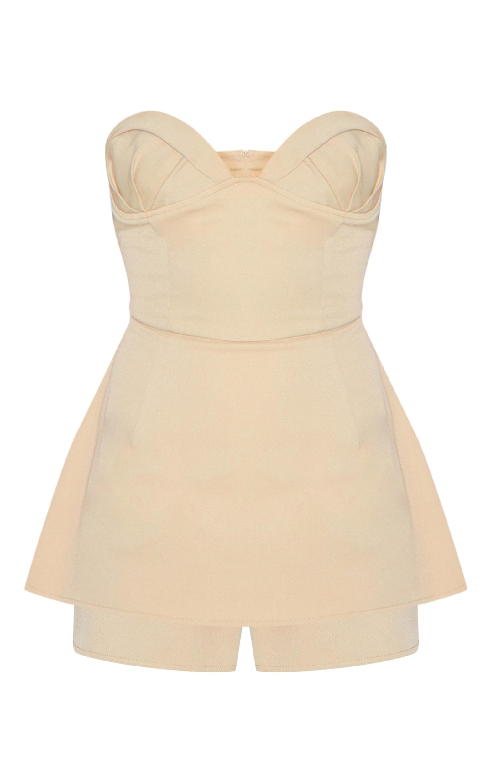 Stone Woven Bust Cup Detail Peplum Romper Product Image