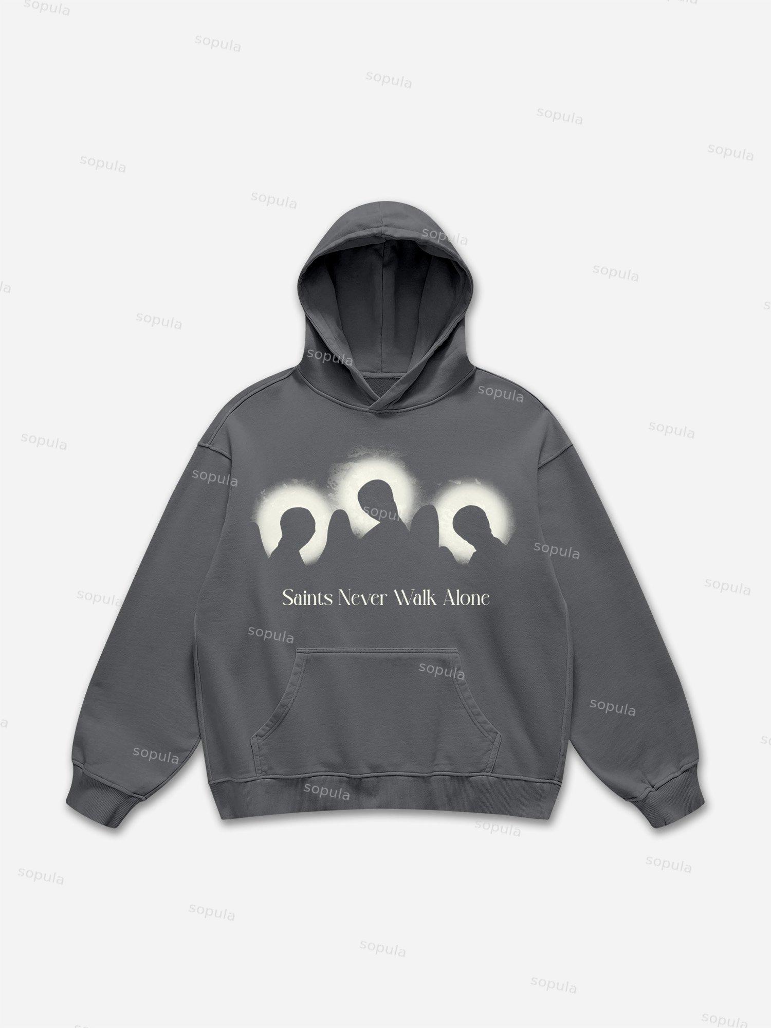 Saints Never Walk Alone Abstract Vintage Portrait Graphic Hoodie Product Image