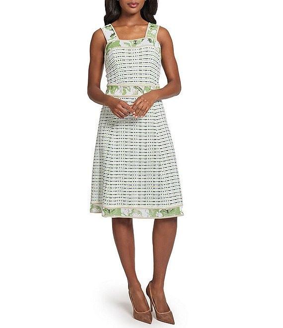 Ming Wang Stripe Knit Square Neck Sleeveless Fit-And-Flare Dress Product Image