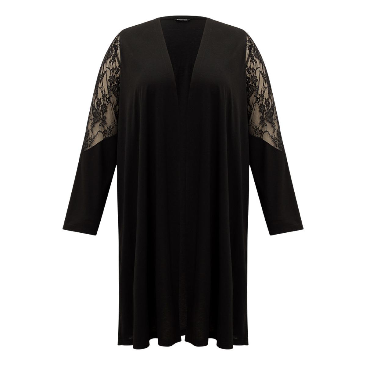 Plus Size Supersoft Essentials Solid Crochet Lace Mesh Drape Open Front Coat Women Black Casual Drape Ladies Dailywear Winter Coats BloomChic 18-20/2X Product Image