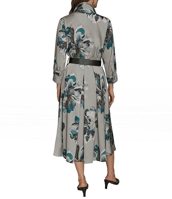 Donna Karan Floral Point Collar Belted Midi Shirtdress Product Image